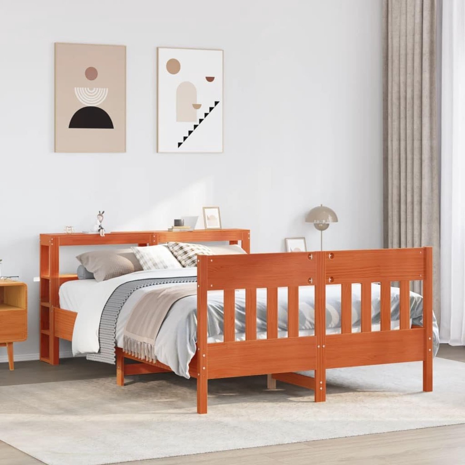 Huisbedden en accessoires, bedden en bedframe, bedframe zonder matras, wax bruin 150x200 cm King Size massief hout grenen