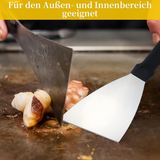 Spatels, 4 stuks, keukenspatels, roestvrij staal, met kunststof handvat, pizzaspatel voor BBQ/keuken/koken/reinigen, schuine rand & vaatwasmachinebestendig — afbeelding 4