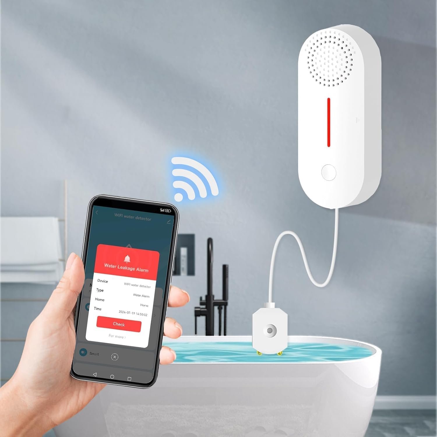 Intelligente watersensor, 100 dB lage waterniveausensor met Tuya APP Remote Monitoring, draadloze tankniveaumonitor voor kelder, keuken, badkamer (1 stuks)