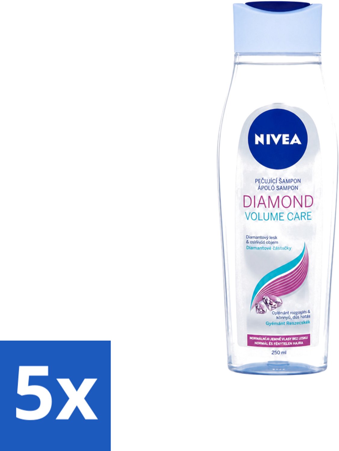 5 x Nivea - Diamond Volume Care Shampoo - 250 ml - Voordeelverpakking - 5 stuks