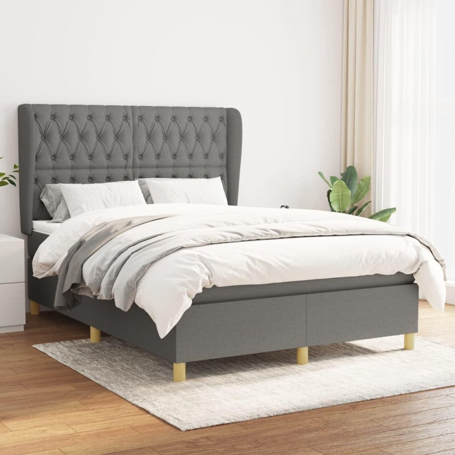 Stof Verstelbaar hoofdbord boxspringbed donkergrijs 140x190 cm