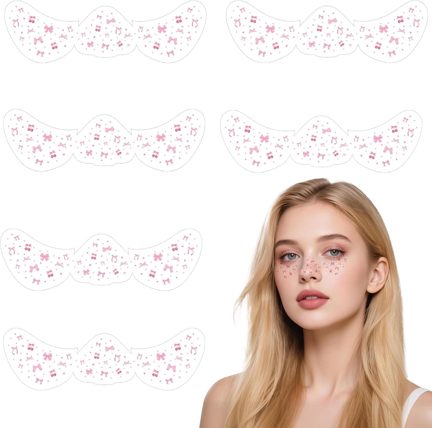 6 Stuks Roze Strik Sproeten Tattoo Stickers, Waterdichte Tijdelijke Tatoeages voor Vrouwen en Meisjes Perfect voor Make-Up St. Patrick's en Kostuumfeesten