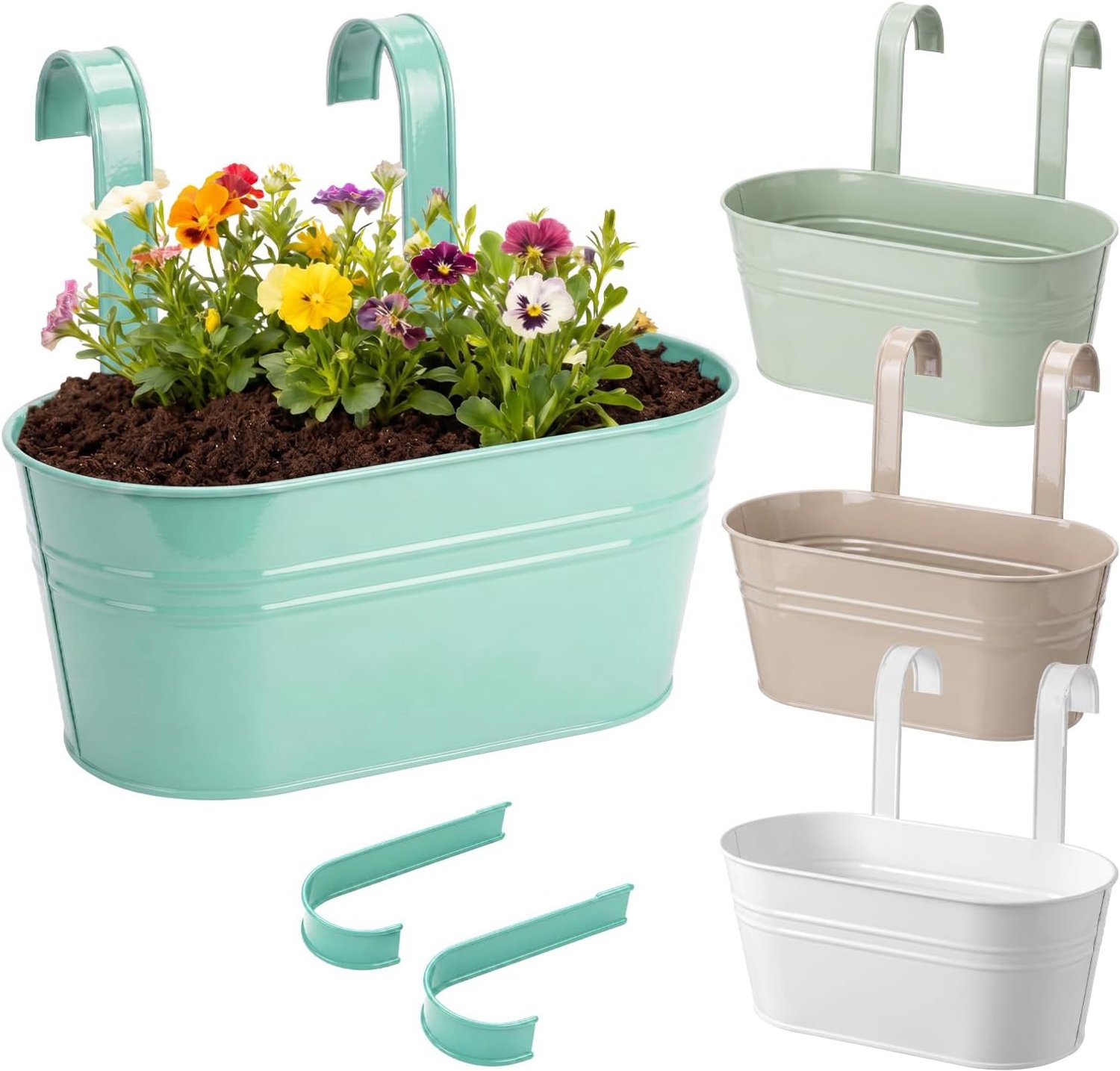 Set van 4, 27 cm, metaal, 4 crèmekleuren, met haken