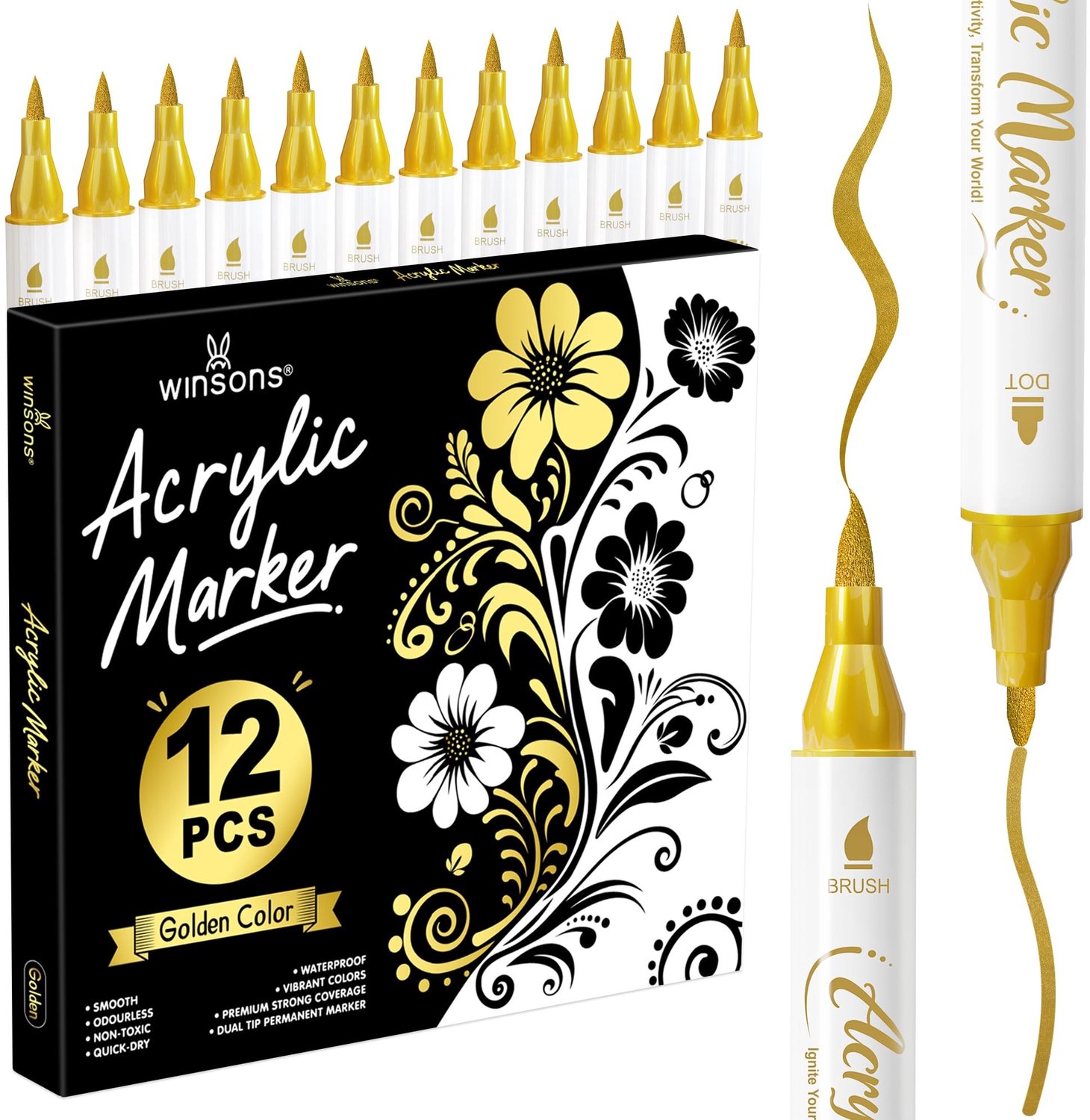 12 Stuks Acryl Verf Stiften met Dubbele Punt