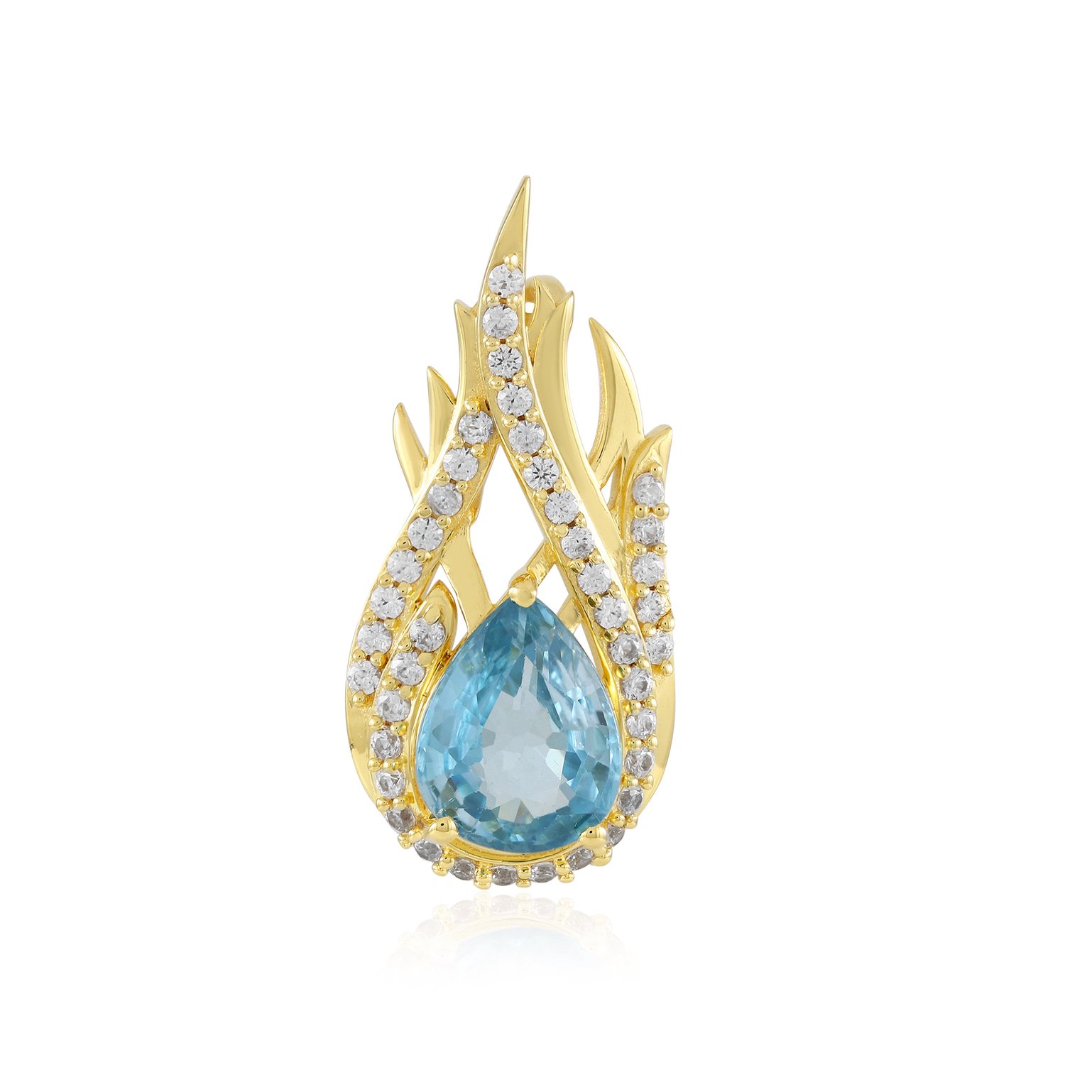 Cavill - Vergulde 925 Sterling Zilver Hanger - Druppelvormige Blauwe Ratanakiri Zirkoon 9x7 mm - 40 Cambodja Zirkonen - Elegant Dames Sieraad