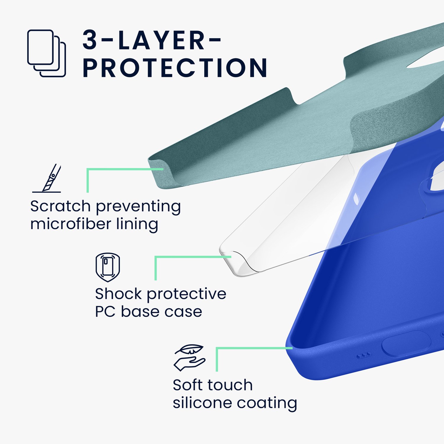 kwmobile hoes met 2x screenprotectors voor Apple iPhone 17e / iPhone 16e – screenprotector van gehard glas – draadloos opladen – Baltisch blauw