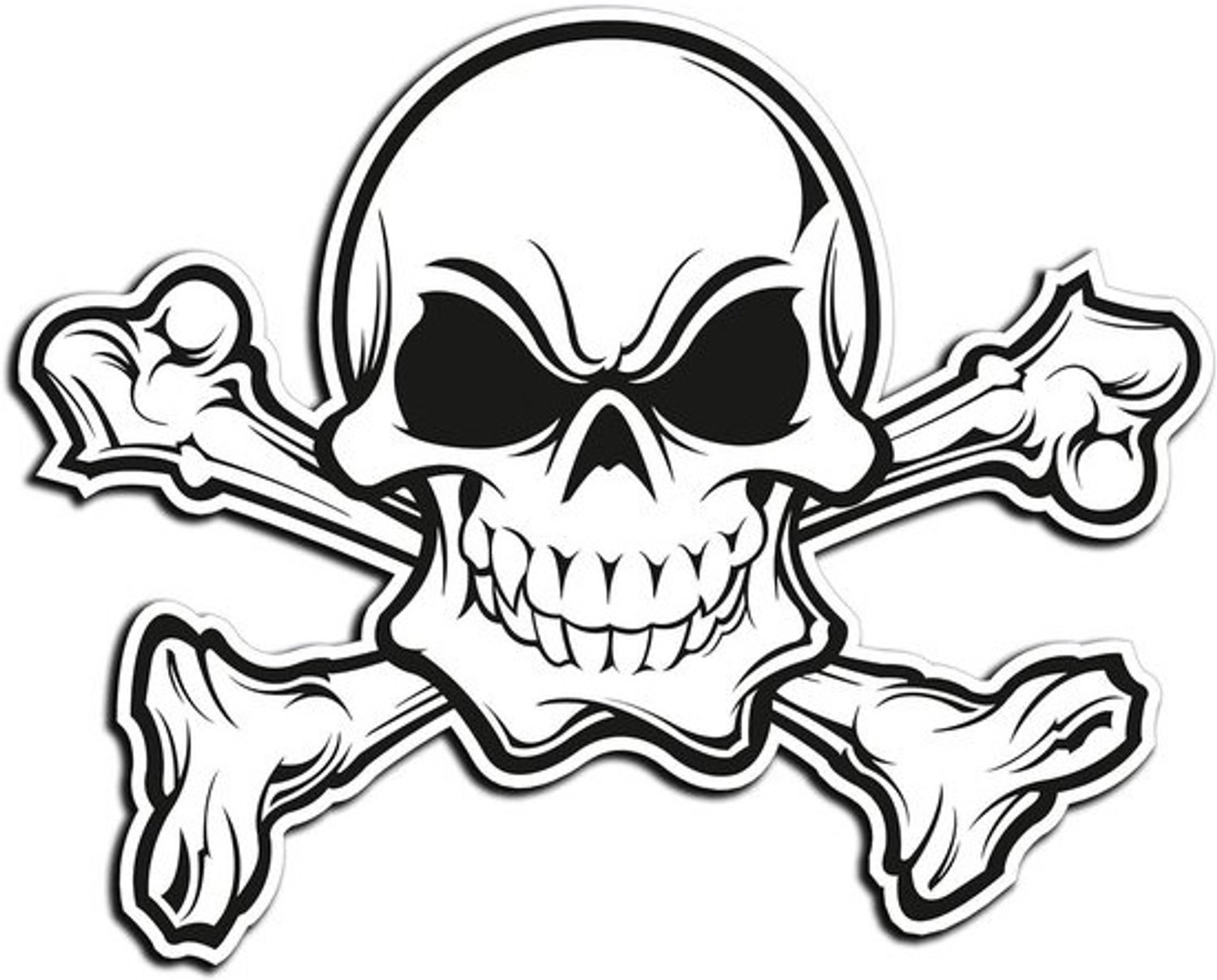 2 x glanzende vinylstickers - Skull Jolly Roger Bones - iPad- en laptopsticker #4011 (10 cm breed x 8 cm hoog)