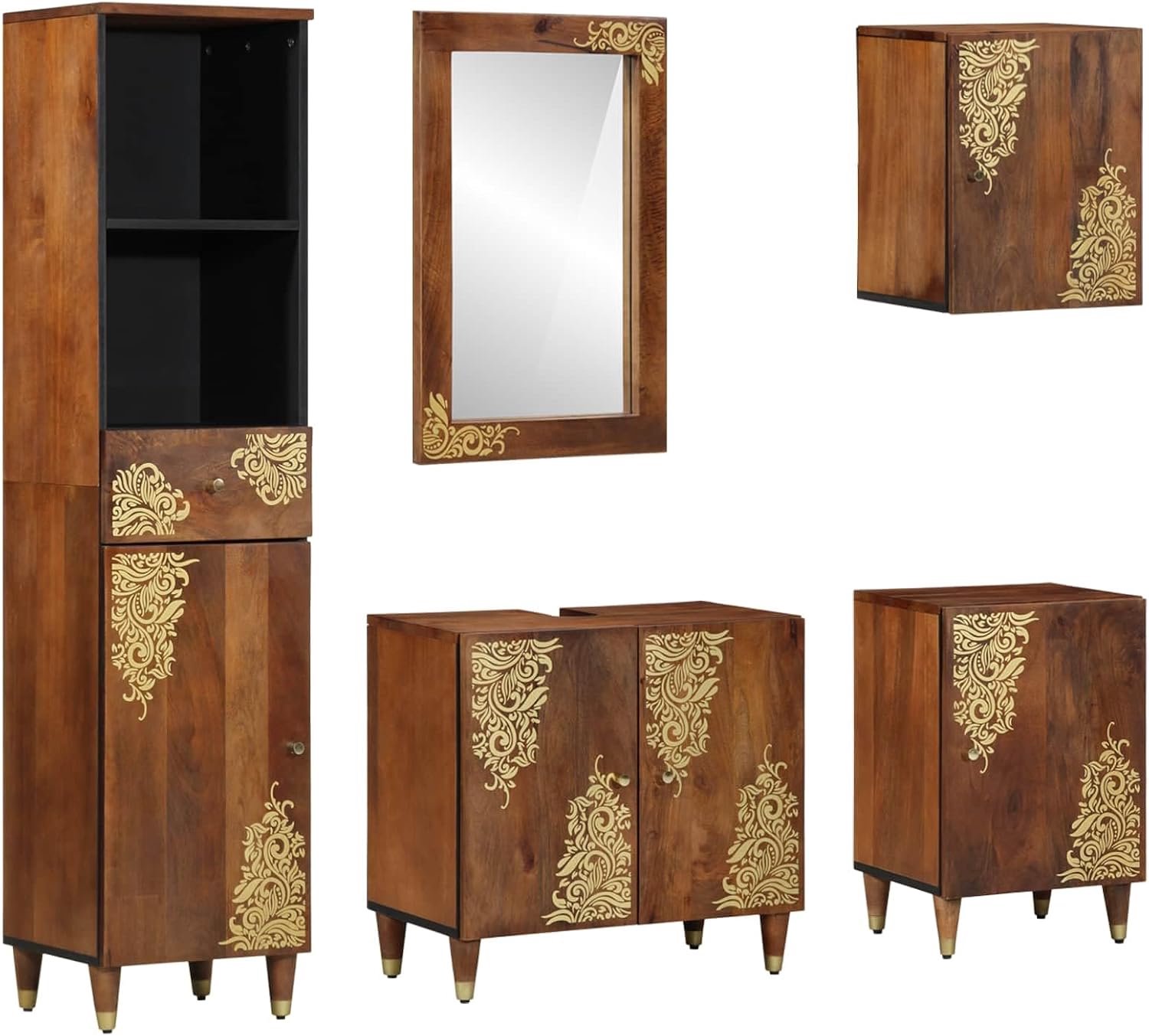 Badkamerkastset 5-delig honingbruin 62 x 33 x 58 cm mangohout