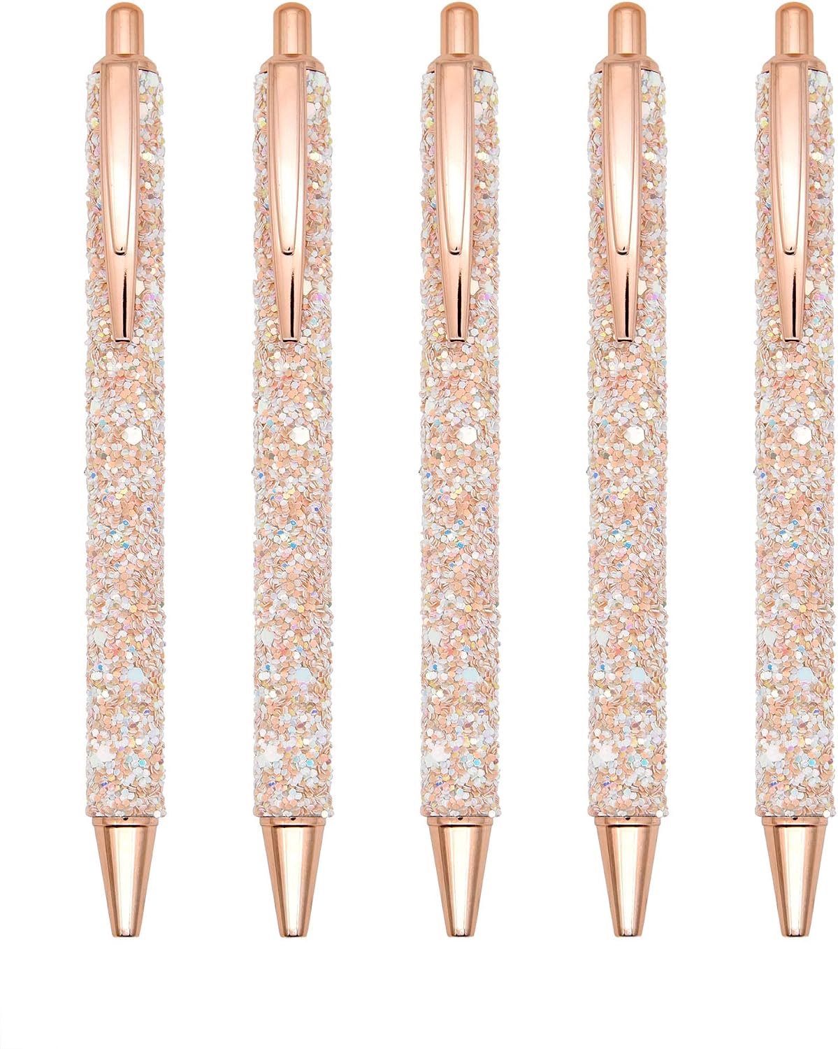 5 stuks balpennen, glitter klik balpennen, zwarte inkt medium punt 1 mm, voor kantoorbenodigdheden cadeau bruiloft verjaardag, goud