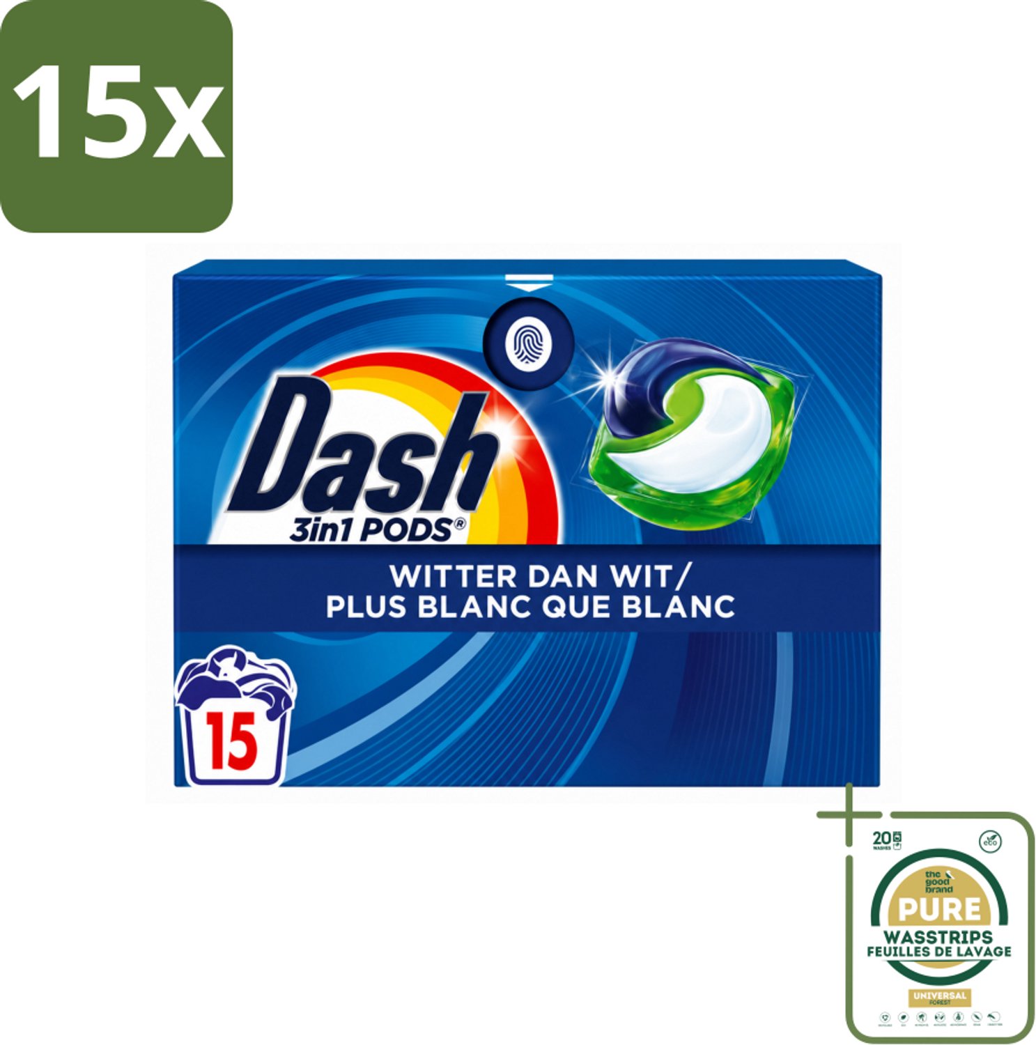 15 x Dash – Wasmiddelcapsules – 3in1 Pods Original – 15 capsules - Wasstrips - Wasmiddelcapsules - Witte Was - Vlekken Verwijderen - Frisse Was - 3 In 1 Wasmiddel