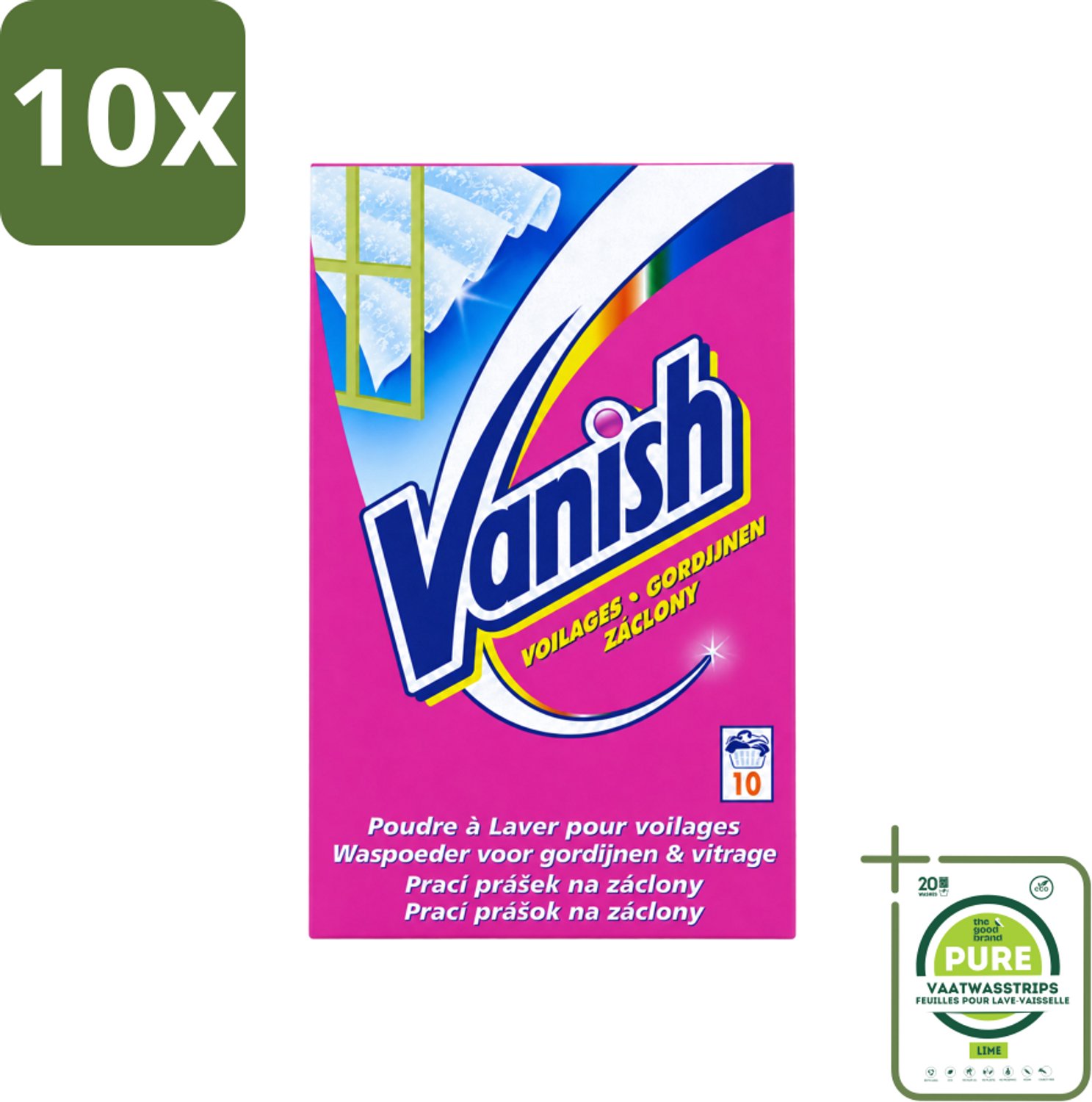10 x Vanish Gordijnen - Waspoeder - Voor Gordijnen & Vitrage - 10 Wasbeurten - Grootverpakking - Vaatwasstrips - Gordijnen Reinigen - Vitrage Reinigen - Waspoeder Voor Gordijnen - Stof Verwijderen - Vlekken Verwijderen
