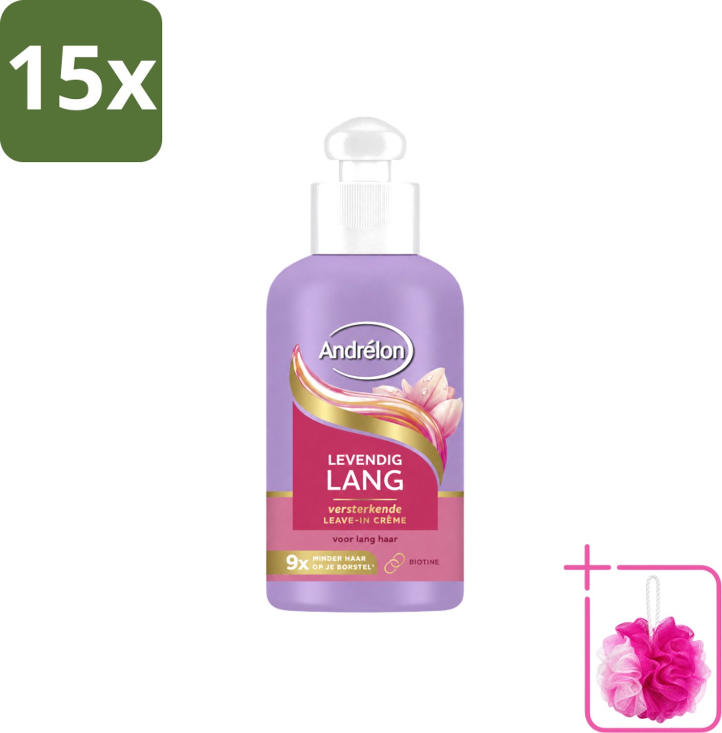 15 x Andrélon – Leave-In Crème – Levendig Lang – 200 ml - Bulkverpakking - Haarbescherming - Douchemop - Haarversterking