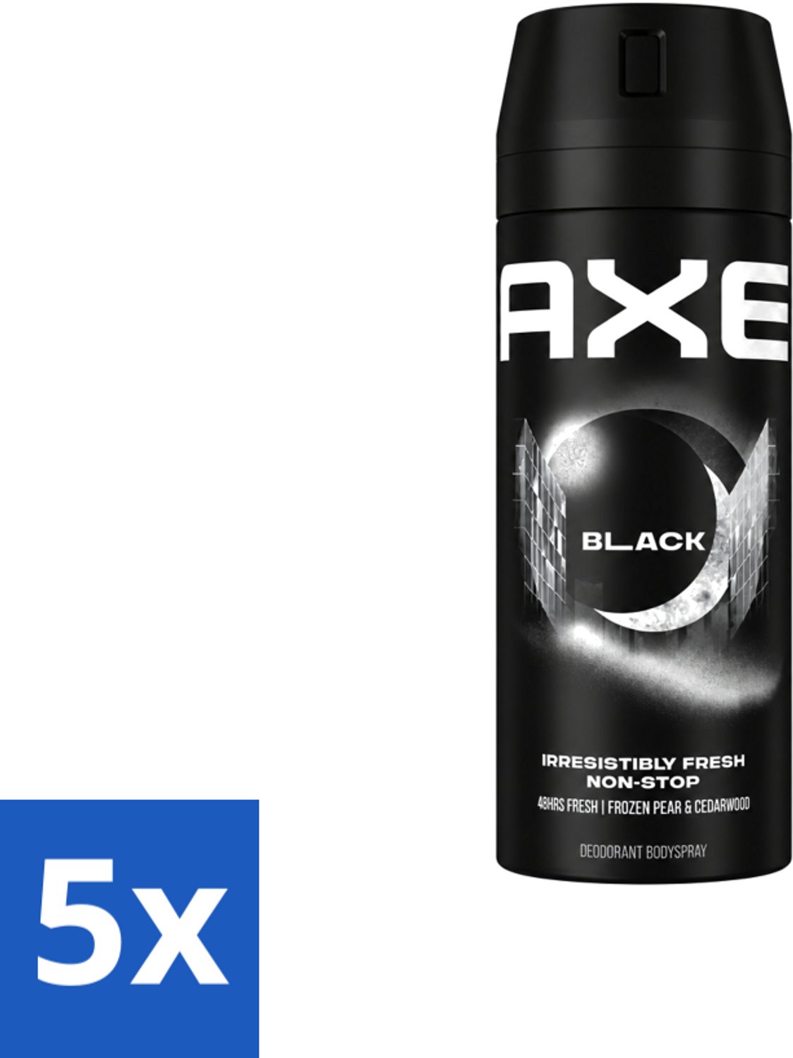 5 x Axe - Deodorant Bodyspray - 48hrs Fresh - Black - Frozen Pear & Cedarwoord - 150 ml - Voordeelverpakking - 5 stuks