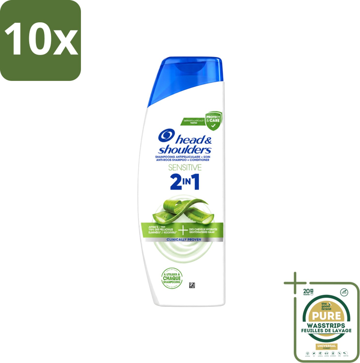 10 x Head & Shoulders – 2-in-1 – Sensitive – 300 ml - Wasstrips - Anti-roos Shampoo - 2-in-1 Shampoo - Shampoo Tegen Roos - Hydraterende Shampoo - Dagelijkse Shampoo