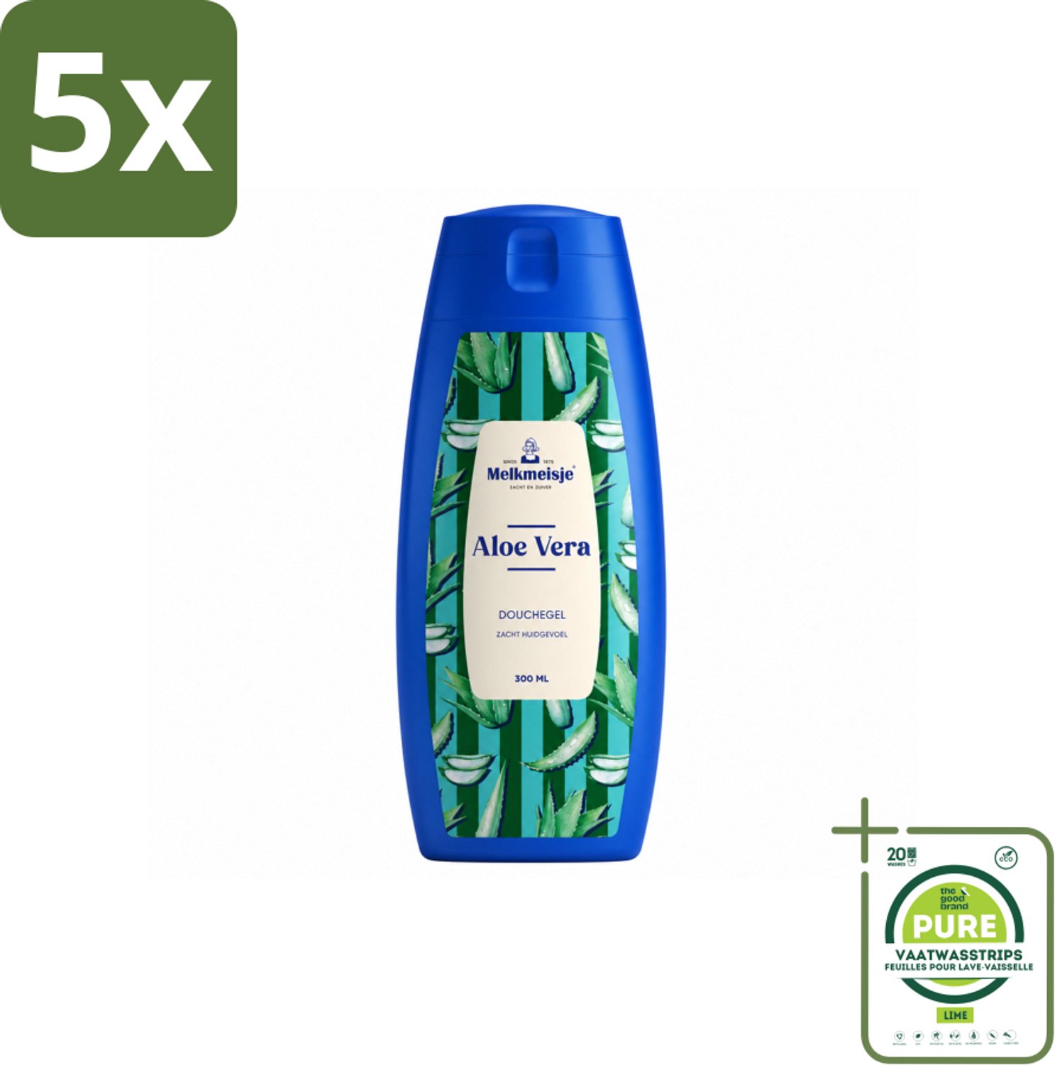 5 x Melkmeisje – Douchegel – Aloe Vera – Zacht Huidgevoel – 300 ml - Grootverpakking - Vaatwasstrips - Bad En Douche Crème - Melkproteïnen - Huid Verzorging - Zachte Huid - Vochtigheid