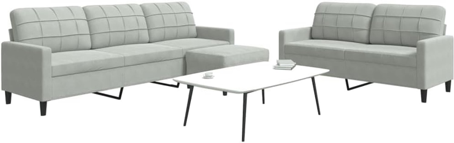 3-delige bankset met kussen, lichtgrijs fluweel, zachte velours bankset met metalen frame en veelzijdige kruk voor woonkamer, comfortabele bekleding, modern design, stabiel