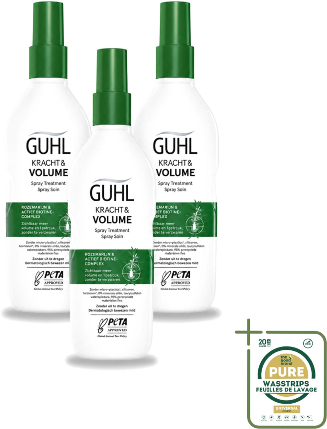 3 x Guhl – Spray Treatment – Kracht & Volume – 150 ml - Wasstrips - Haarversterking - Volumeboost - Kracht En Volume Spray - Haaruitval Voorkomen - Biotine Spray
