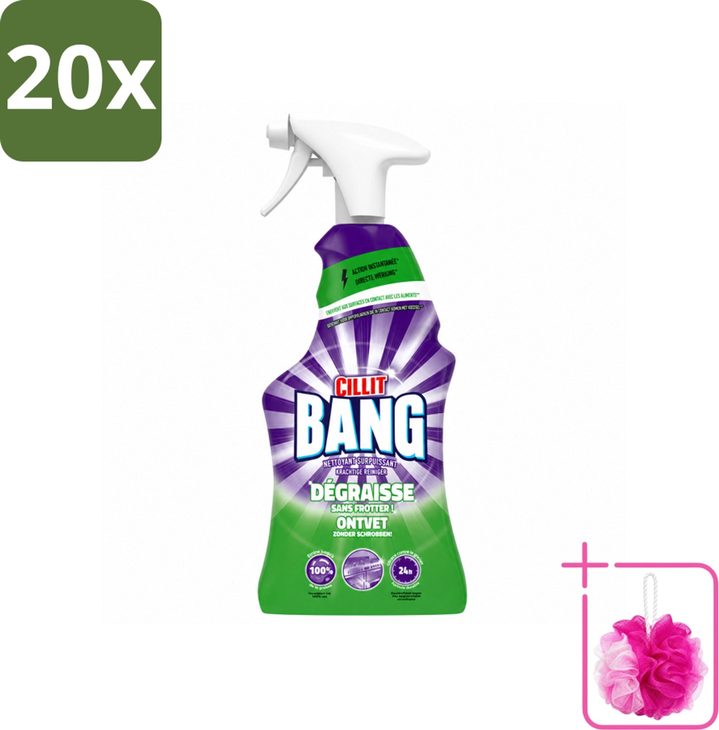 20 x Cillit Bang – Schoonmaakspray – Universal Ontvetter – 750 ml - Bulkverpakking - Schoonmaak spray kalk - Douchemop - Reinigingsspray ontvetter