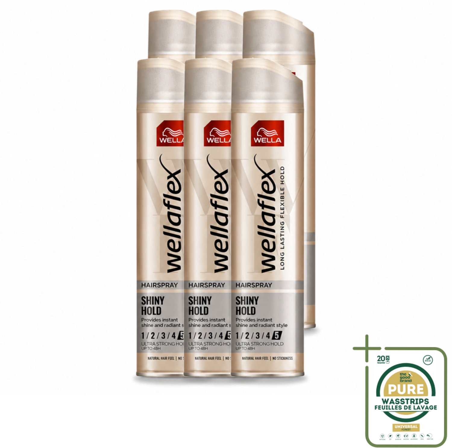 6 x Wella – Flex Shine Ultra Strong – Haarspray – 250 ml - Wasstrips - Haarspray - Glans - Haarfixatie - Haarverzorging - Haarverzorging