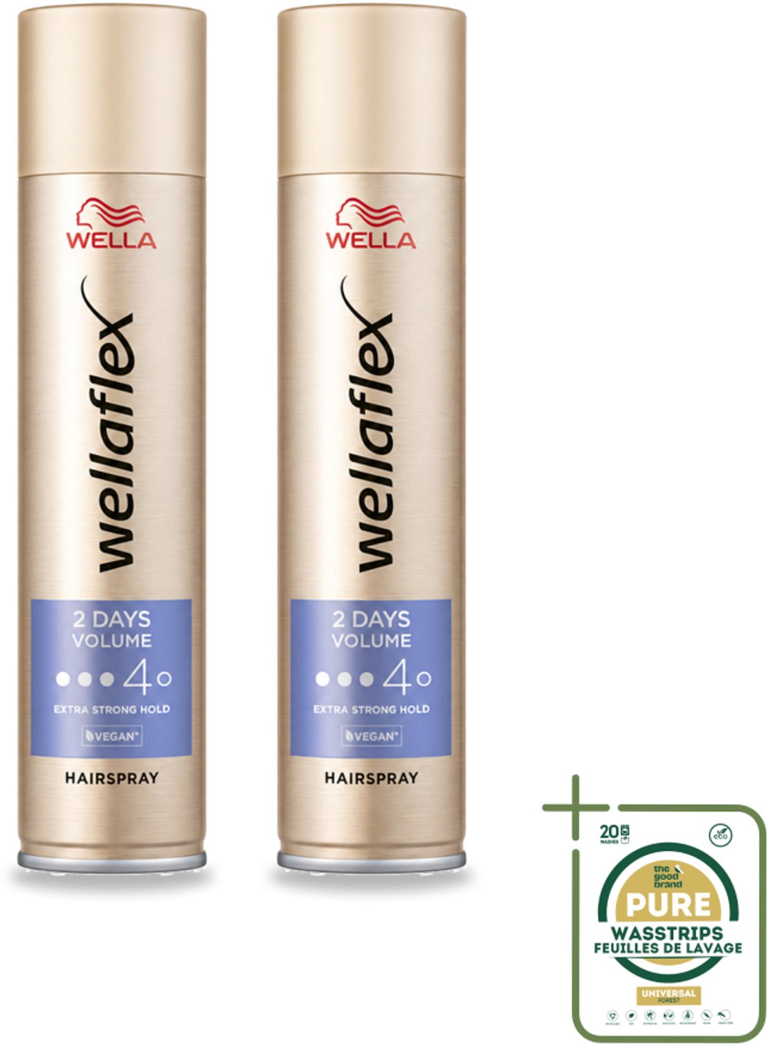 2 x Wella – Flex 2 Days Volume – Haarspray Extra Strong – 400 ml - Wasstrips - Haarspray - Volumineus Haar - Langdurig Volume - Haar Fixatie - UV Bescherming