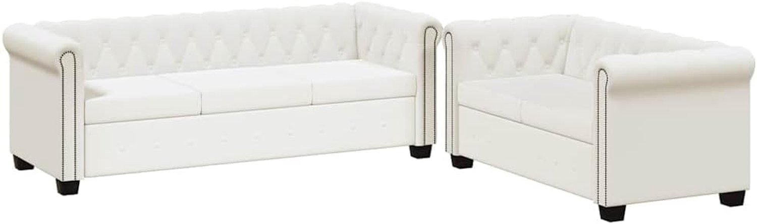 Bankset 2-zits en 3-zits wit kunstleer met knoopsluiting en klinknagels voor woonkamer en kantoor, elegante structuur en duurzame bekleding