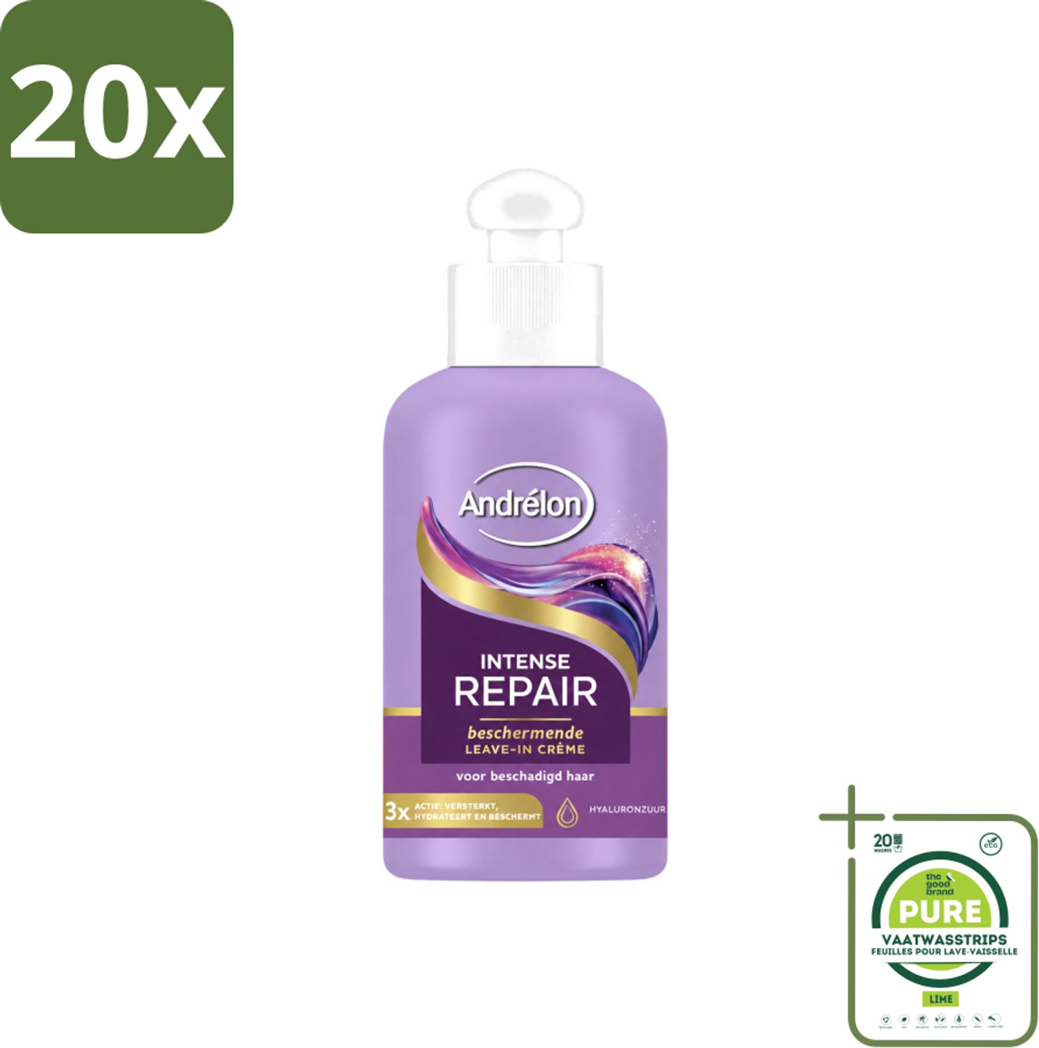 20 x Andrélon – Leave-In Crème – Intense Repair – 200 ml - Grootverpakking - Vaatwasstrips - Haarverzorging - Droog Haar - Beschadigd Haar - Hyaluronzuur - Leave-in Crème