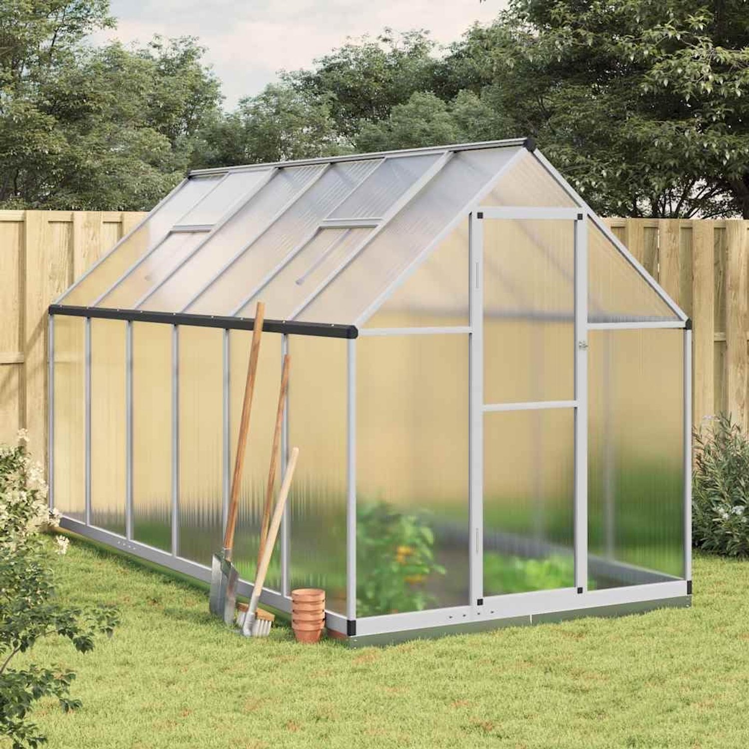 334 x 169 x 202 cm met funderingsframe, tuinhuis van aluminium en polycarbonaat platen voor plantenteelt