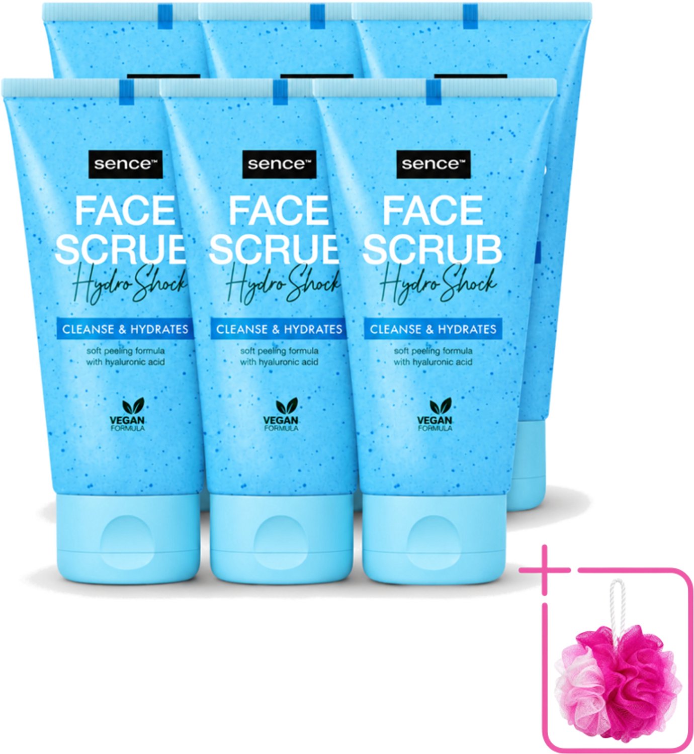 6 x Sence - Alle Huidtypes - Gezichtsscrub - Exfoliërend - 150 ml - Bulkverpakking - Gezichtsscrub - Douchemop - Exfoliëren