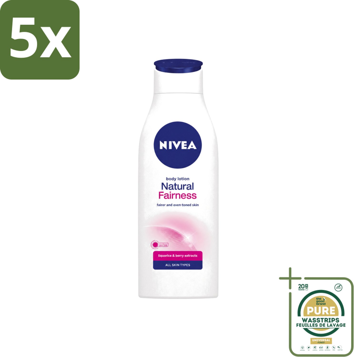 5 x Nivea – Bodylotion – Natural Fairness Clarifiant – 400 ml - Wasstrips - Nivea Bodylotion - Huidverlichting - Huidtint Gelijkmatig Maken - Natuurlijke Huidglans - Huidhydratatie