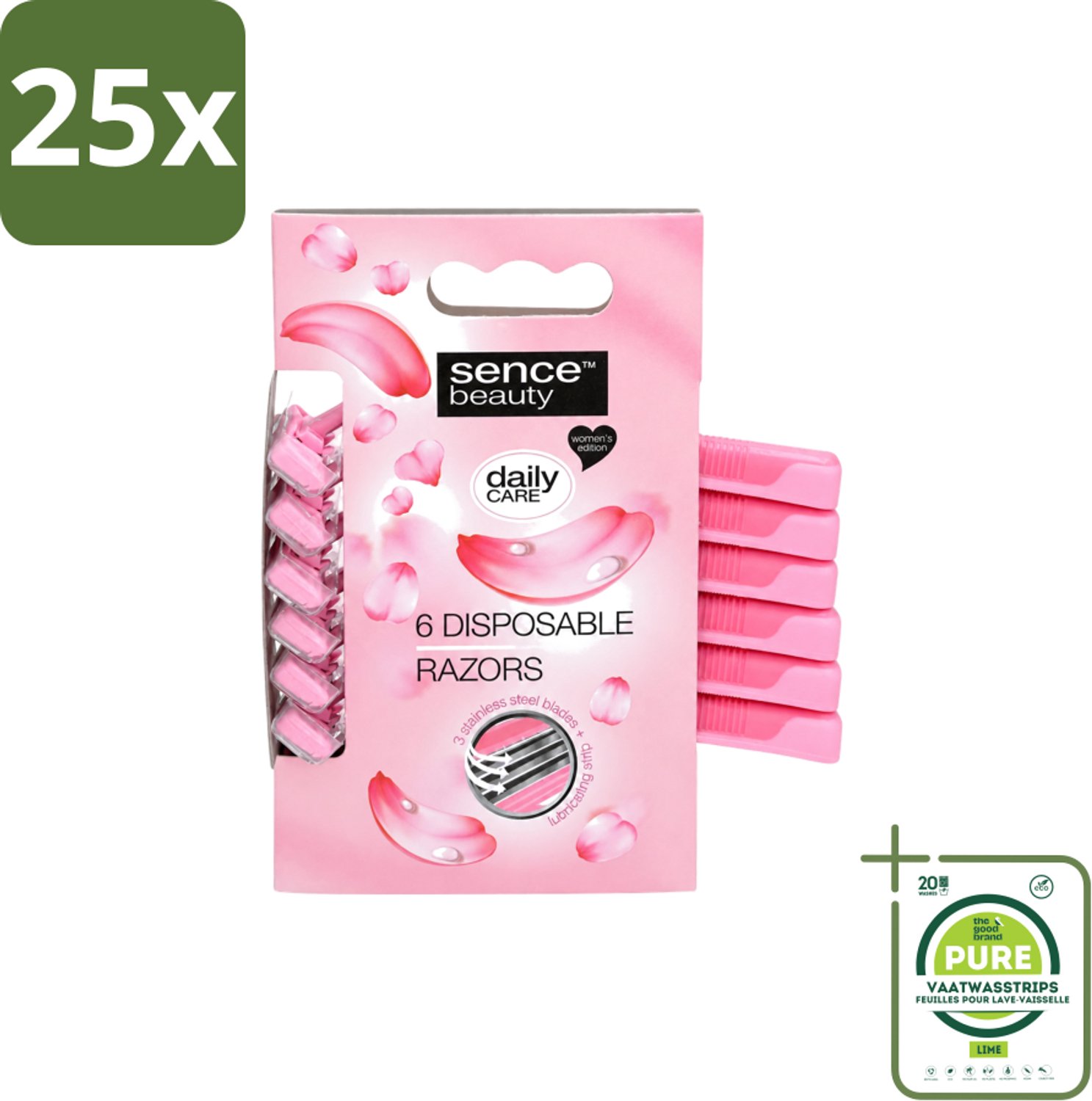 25 x Sence – Wegwerpscheermes – Glad Scheren – Comfort Grip – 6 Wegwerpscheermes - Grootverpakking - Vaatwasstrips - Scheermesje - Scheermes - Bikini Lijn - Benen Scheren - Oksels Scheren