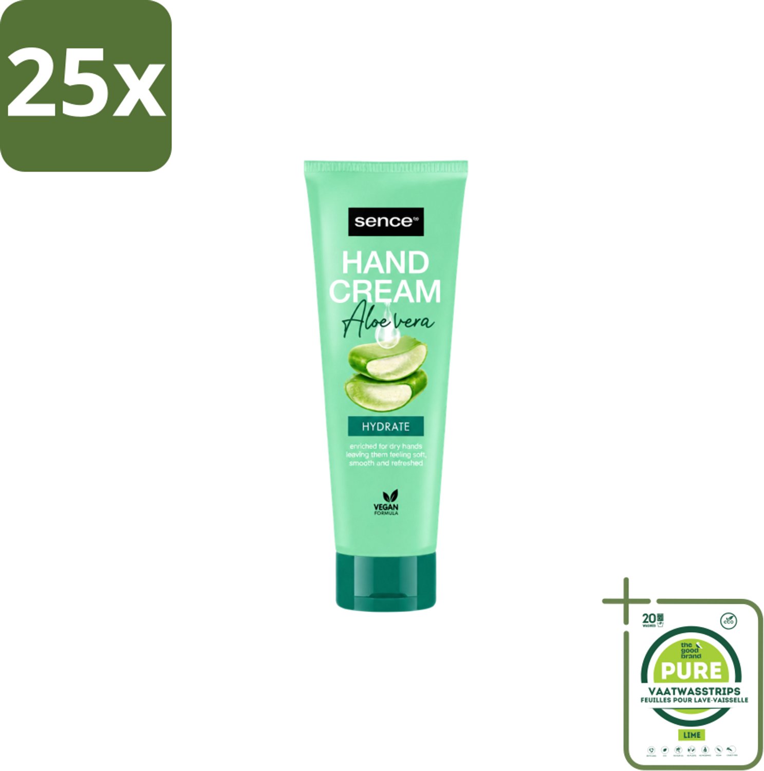 25 x Sence Beauty – Handcrème – Aloë Vera – 75 ml - Grootverpakking - Vaatwasstrips - Handcrème Aloë Vera - Handverzorging - Droge Handen - Schrale Handen - Hydraterende Handcrème