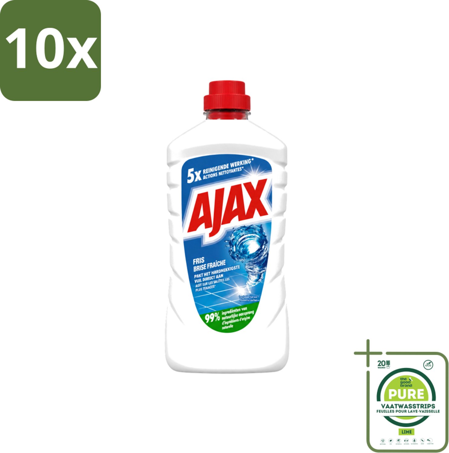 10 x Ajax – Allesreiniger – Fris – 1000 ml - Grootverpakking - Vaatwasstrips - Allesreiniger - Frisheid - Reinigen - Schoonmaken - Vet Verwijderen