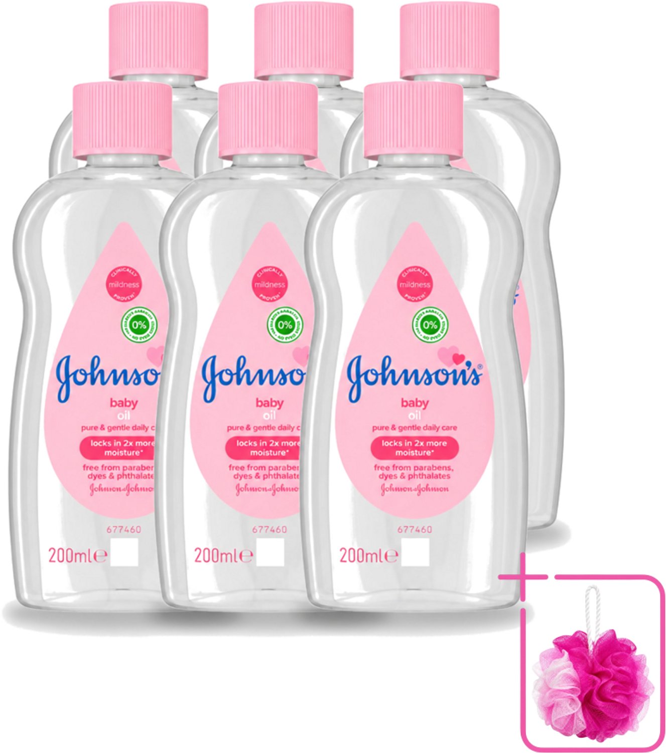 6 x Johnson's - Baby Olie - Puur & Zacht - 200 ml - Bulkverpakking - Babyolie - Douchemop - Babyhuid verzorging