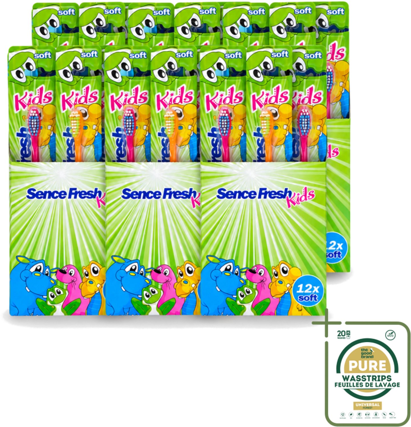 6 x Sence - Fresh Kids Soft - Tandenborstels - Zacht - 12 Tandenborstels - Wasstrips - Tandenborstels Voor Kinderen - Zachte Tandenborstels - Kindertandenborstels - Tandenborstel Voor Kinderen - Gezonde Mondhygiëne