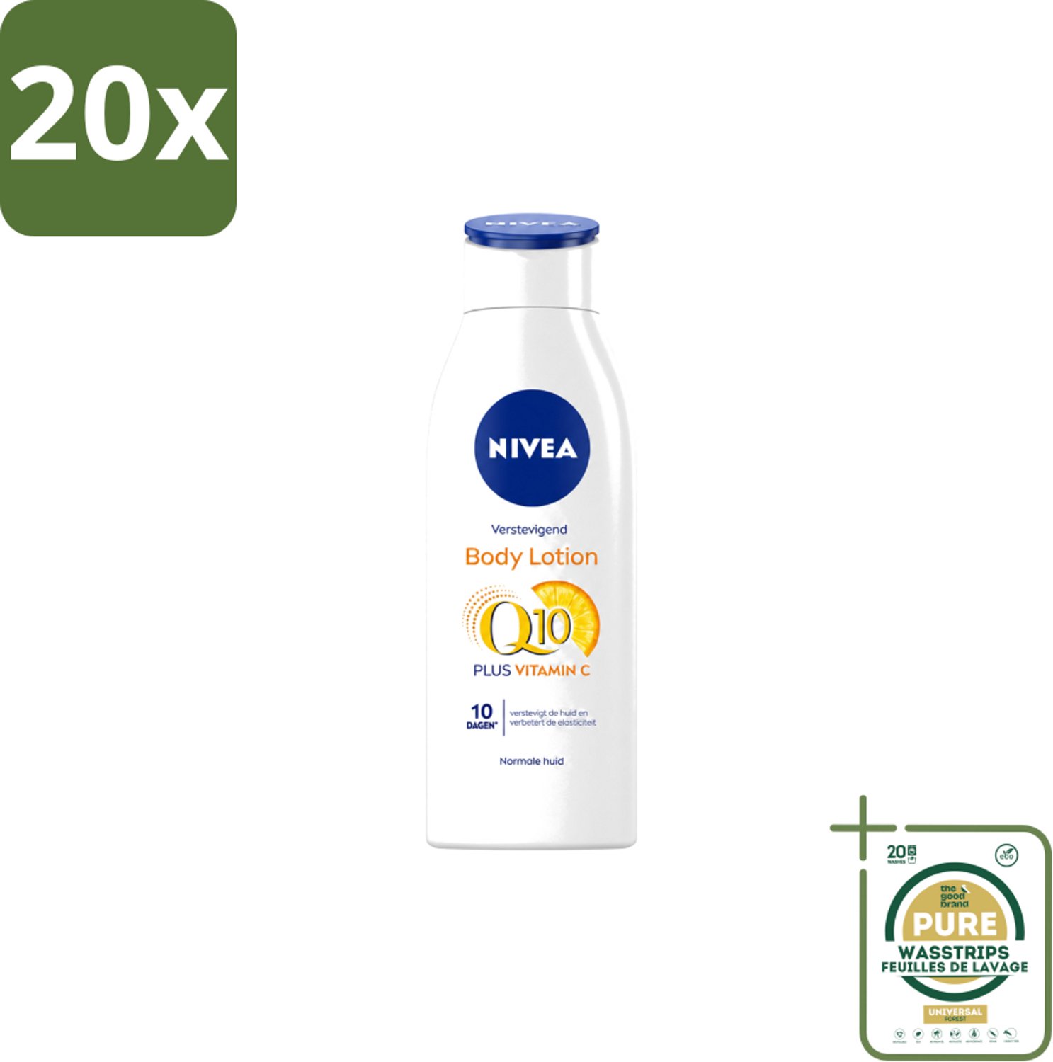 20 x Nivea – Bodylotion – Q10 Plus Verstevigend – 400 ml - Wasstrips - Q10 Plus - Verstevigende Bodylotion - Huidversteviging - Elastische Huid - Hydratatie
