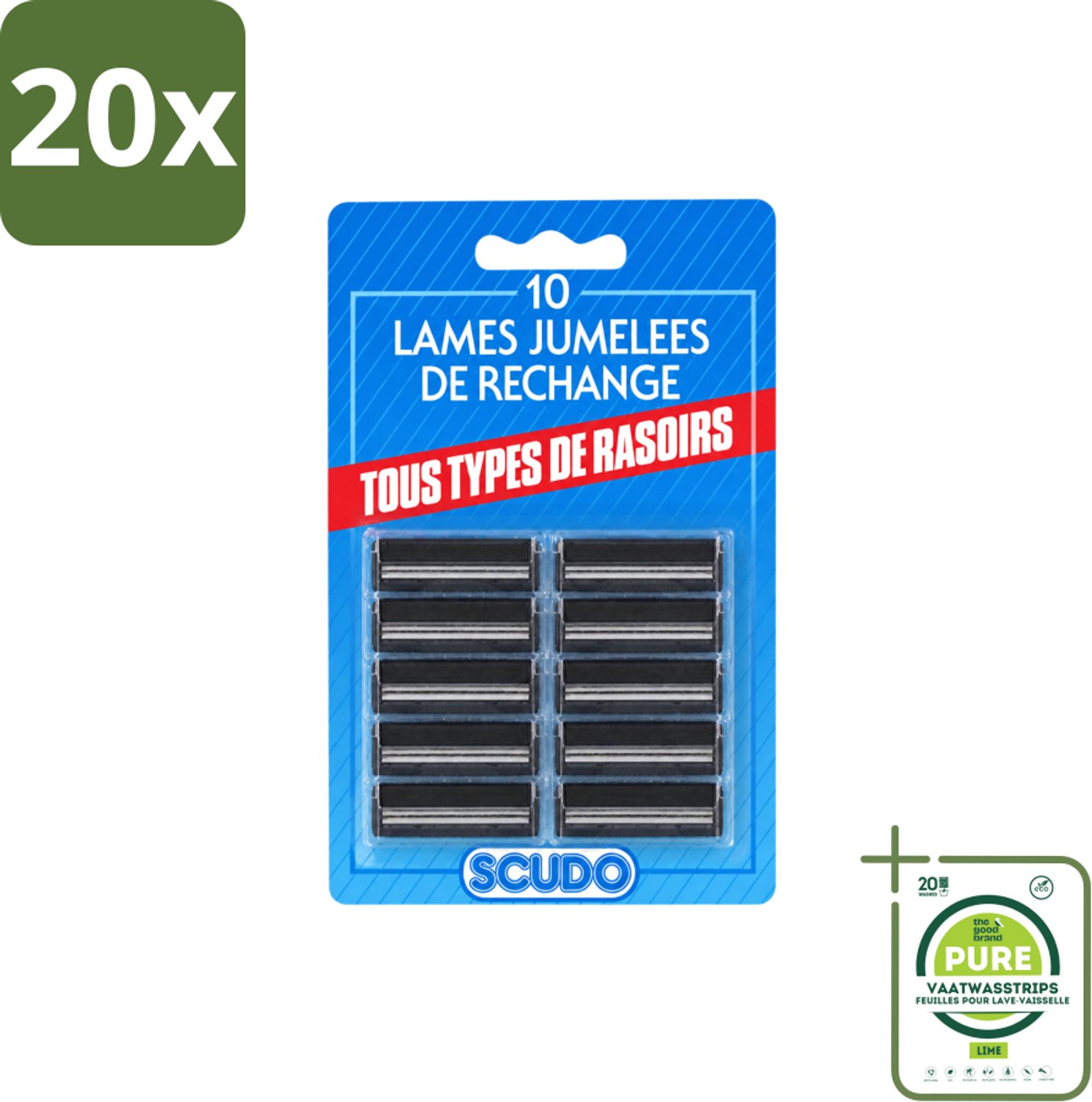 20 x Scudo - Scheermesjes - 2 Scheerbladen - Vervangmesjes voor Gillette G2 & Contour - 10 Mesjes - Grootverpakking - Vaatwasstrips - Scheermesjes - Gillette G2 - Gillette Contour - Alternatief Mesje - Scherpe Mesjes