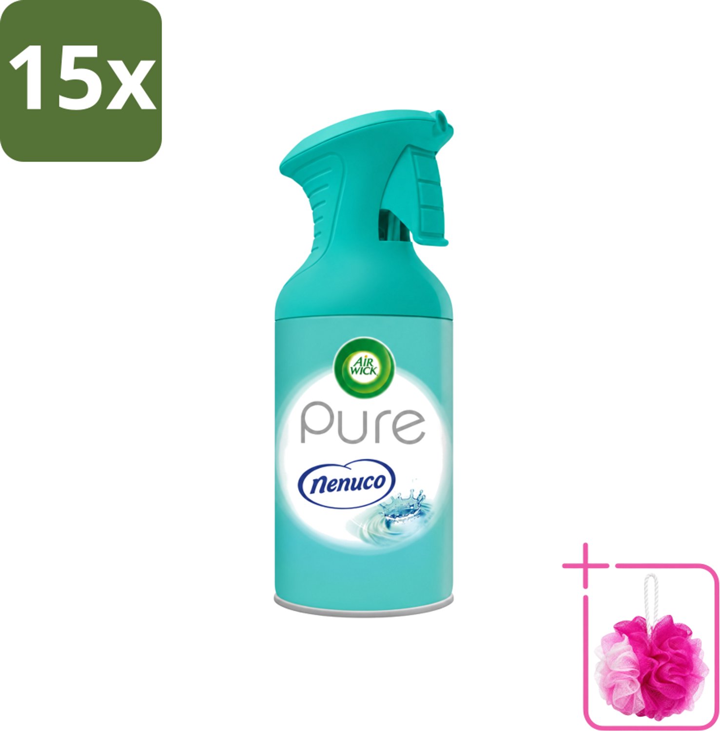 15 x Air Wick - Luchtverfrisser - Pure Nenuco - Spray - 250 ml - Bulkverpakking - Luchtverfrisser - Douchemop - Nenuco geur