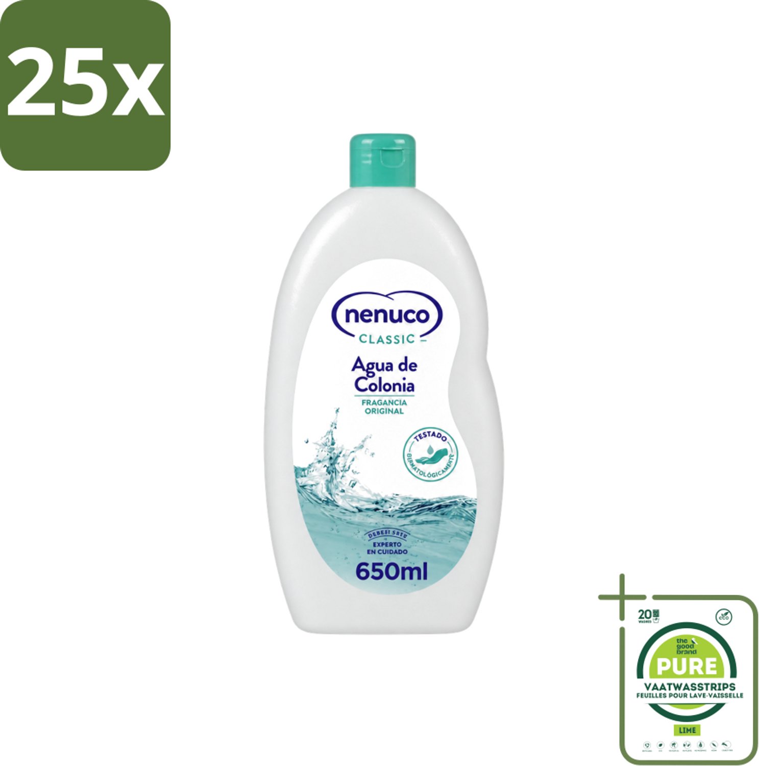 25 x Nenuco – Eau de Cologne – Klassiek – 650 ml - Grootverpakking - Vaatwasstrips - Agua De Colonia - Kinderparfum - Frisheid - Poederige Geur - Citrus