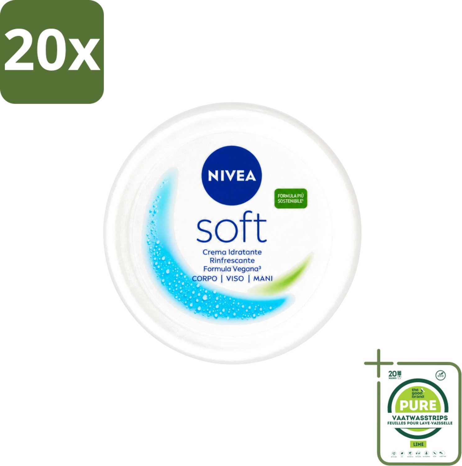 20 x Nivea – Crème – Soft - 300 ml - Grootverpakking - Vaatwasstrips - Hydratatie - Crème - Huid Verzorging - Zachte Huid - Dagelijks Gebruik