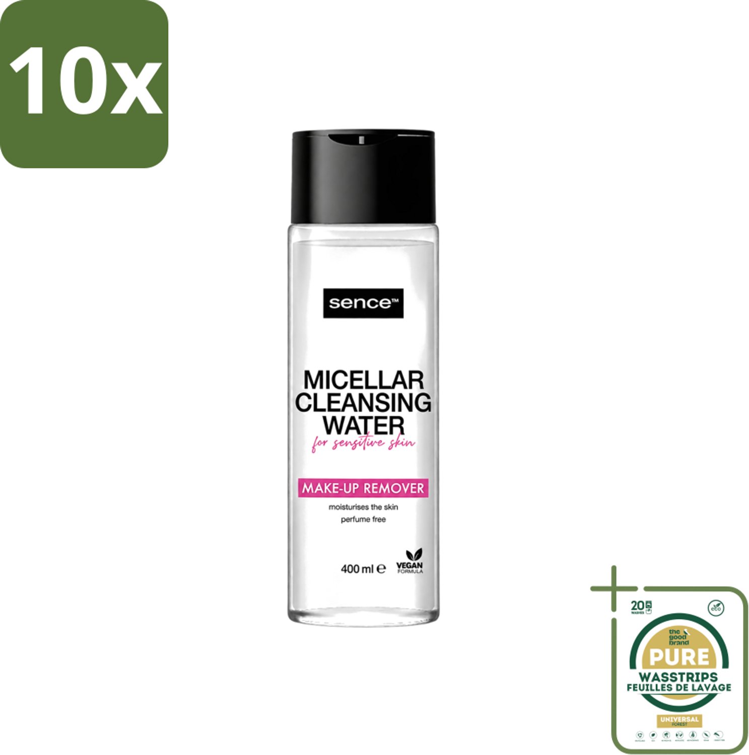 10 x Sence - Gevoelige Huid - Micellair Water - Make-up Remover - 400 ml - Wasstrips - Gevoelige Huid - Make-up Remover - Micellair Water - Hypoallergenisch - Parfumvrij