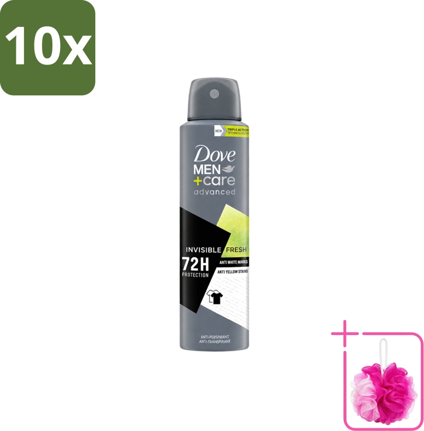 10 x Dove Men+Care – Deodorant Spray – Advanced Invisible Fresh – 150 ml - Bulkverpakking - Deodorant spray voor mannen - Douchemop - Frisheid oksels