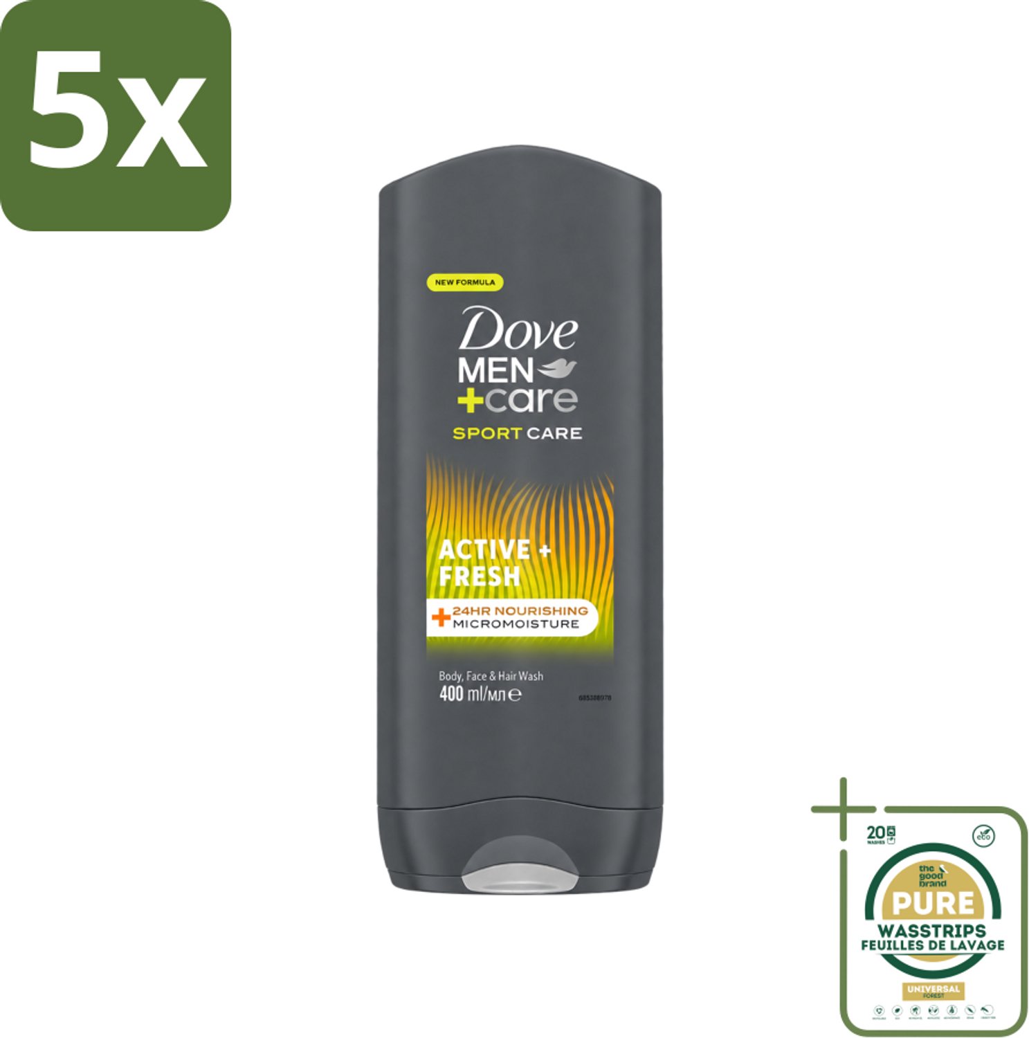 5 x Dove - Douchegel - Men+ Care Active Fresh - Verfrissend en langdurige bescherming - 400 ml - Wasstrips - Douchegel - Man - Fris - Energie - Actief