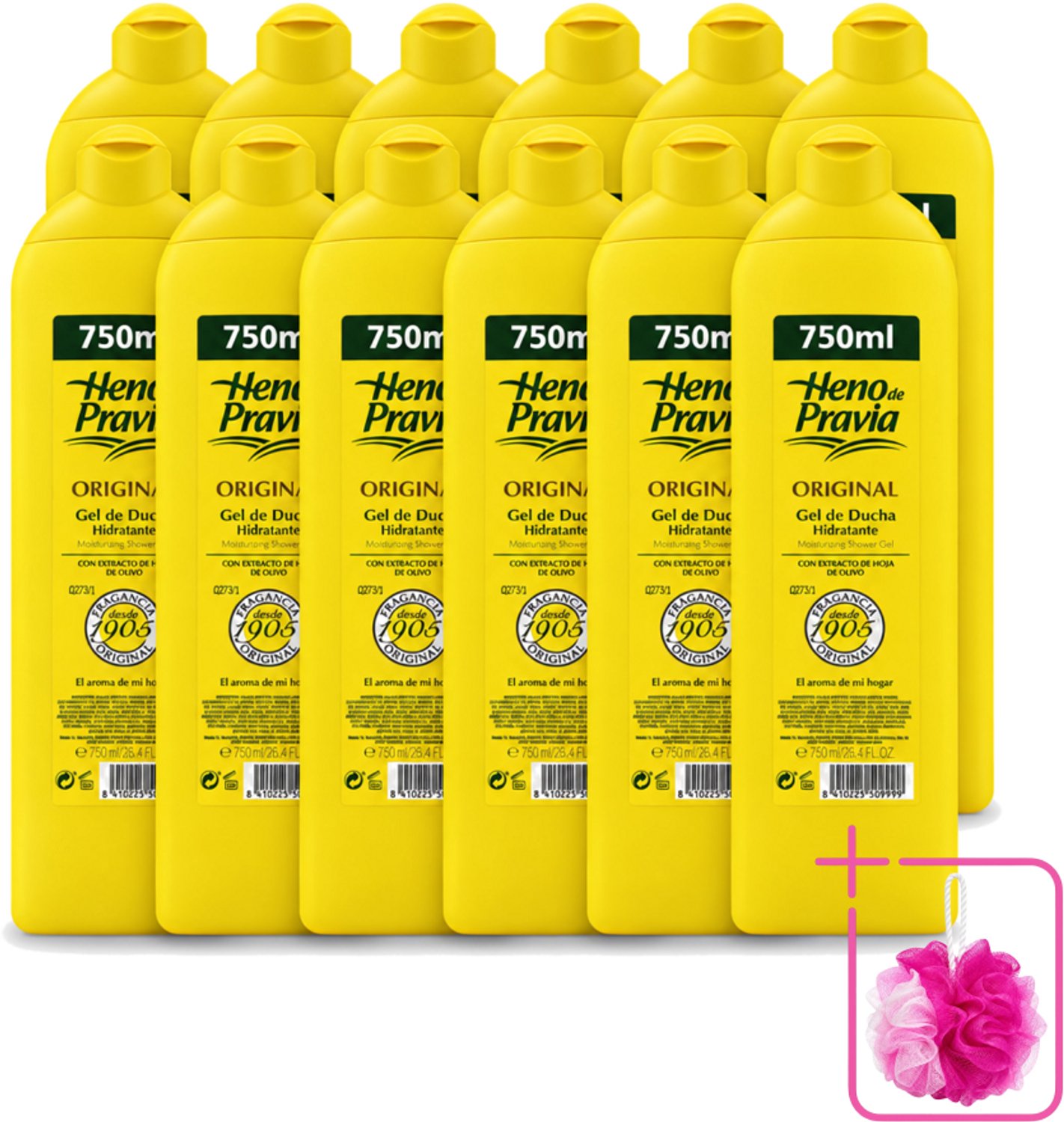 12 x Heno De Pravia - Douchegel - Original Geur - 750 ml - Bulkverpakking - Douchegel - Douchemop - Huid verzorging