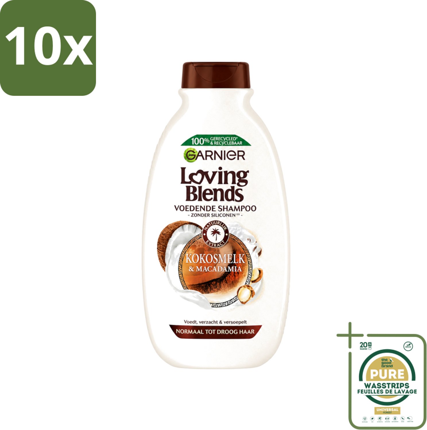 10 x Garnier - Loving Blends - Shampoo - Kokosmelk & Macadamia - Normaal tot Droog Haar - 300 ml - Wasstrips - Kokosmelk Shampoo - Macadamia-olie Shampoo - Voedend Haarverzorging - Droog Haar Shampoo - Normaal Haar Shampoo