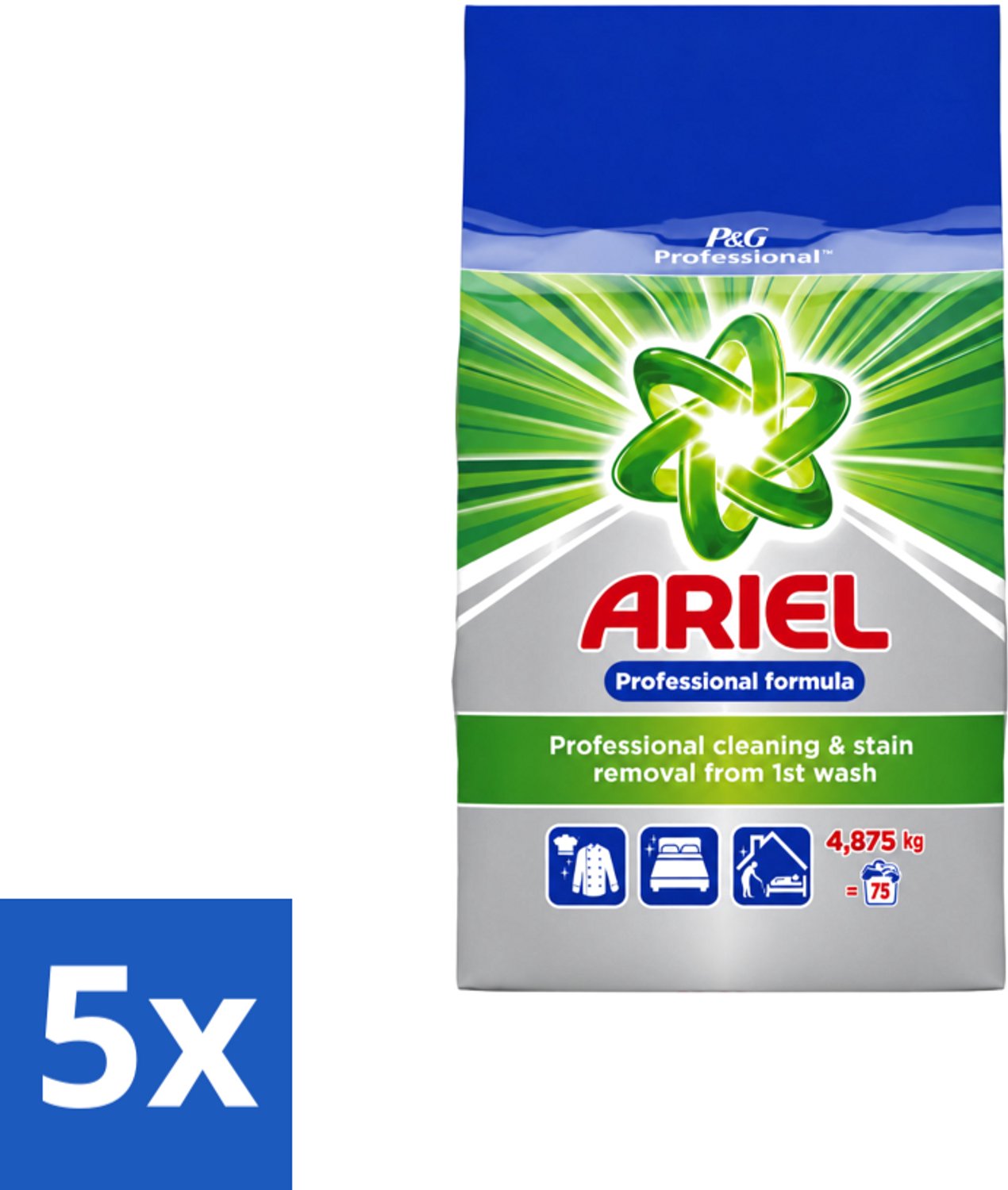 5 x Ariel – Waspoeder Professional – Original – 4,8 kg – 75 wasbeurten - Voordeelverpakking - 5 stuks