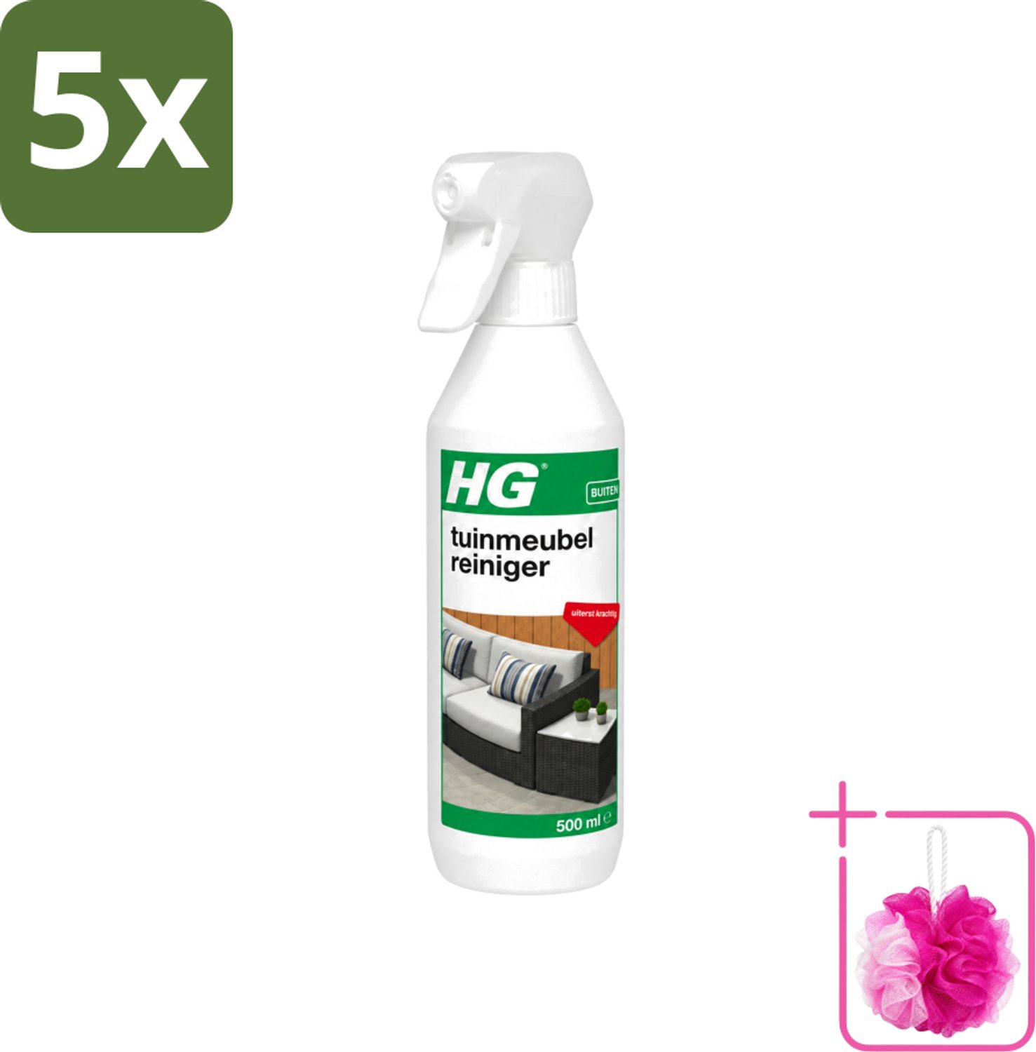 5 x HG - Buiten - Tuinmeubelreiniger - Uiterst Krachtig - 500 ml - Bulkverpakking - Tuinmeubel reinigen - Douchemop - Tuinmeubel reiniger