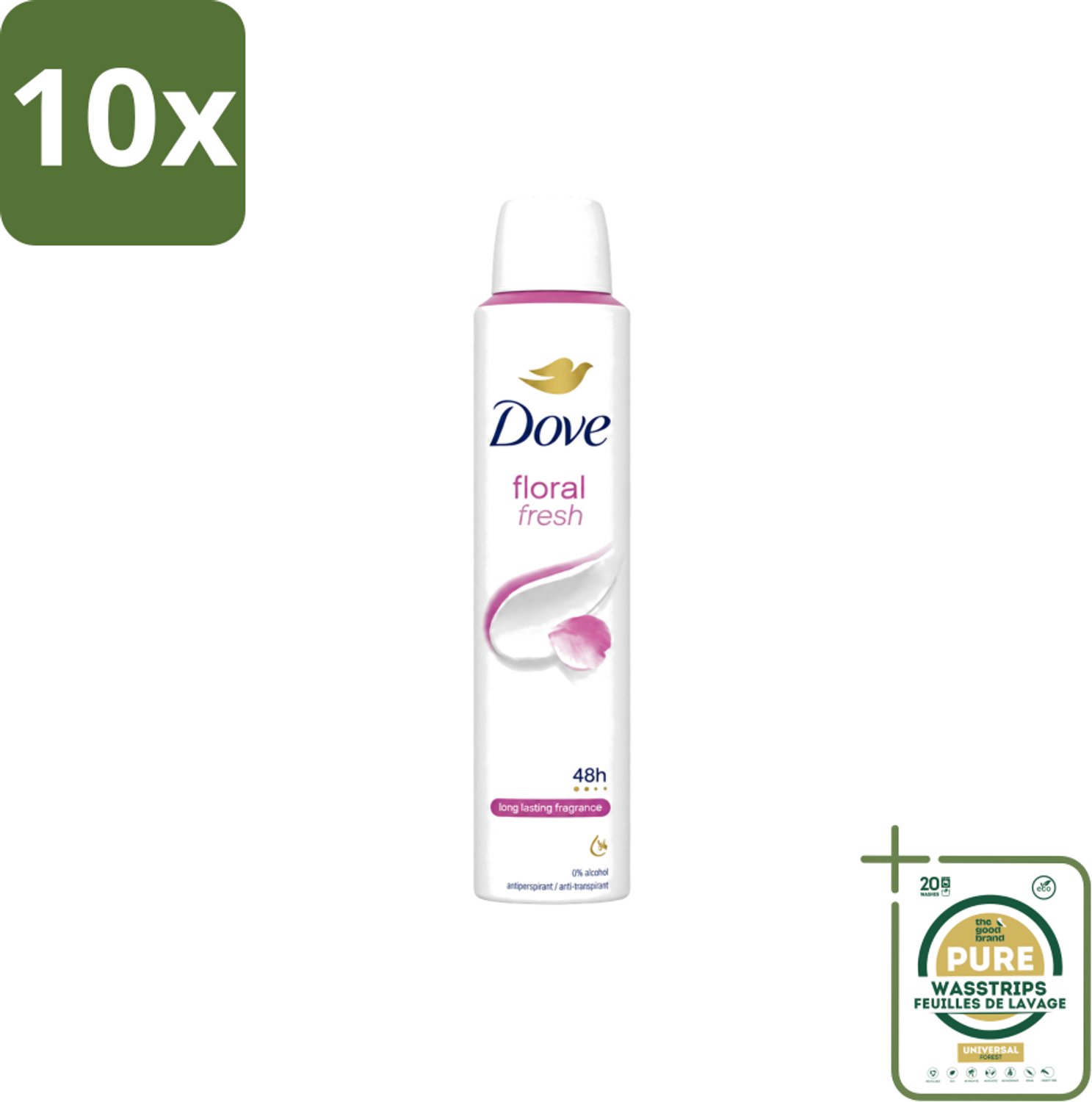 10 x Dove – Deodorant Spray – Floral Fresh – 200 ml - Wasstrips - Anti-transpirant Spray - Zweetvermindering - Geur - Bloemige Geur - Geurvermindering