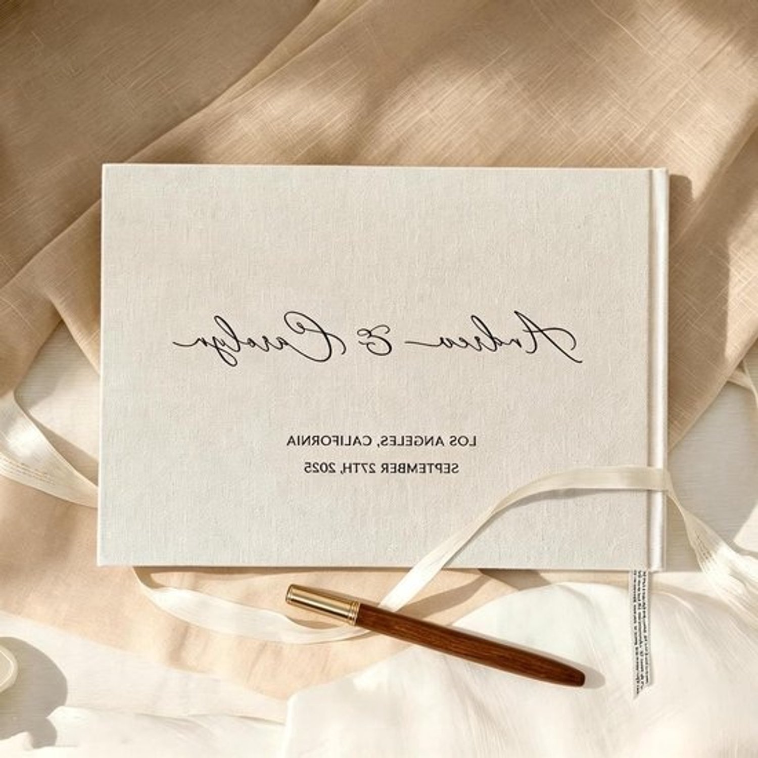 Bruiloftsgastenboek - Linnen album - Herinneringen vastleggen - Gepersonaliseerde hardcover - 50 vellen - Beige