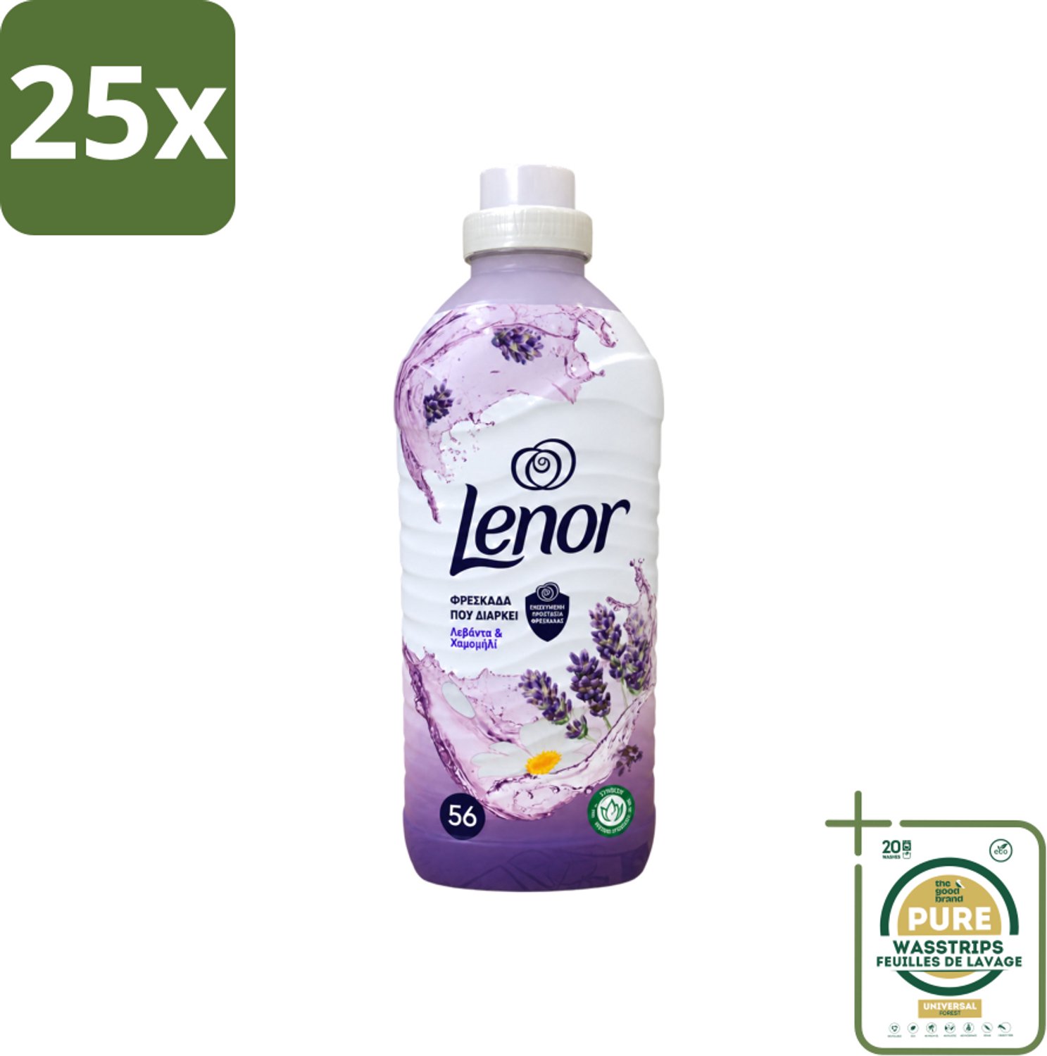 25 x Lenor – Wasverzachter – Lavender & Kamille – 56 Wasbeurten – 1176 ml - Wasstrips - Wasverzachter - Lavendel - Kamille - Wasgeur - Wasverzachting