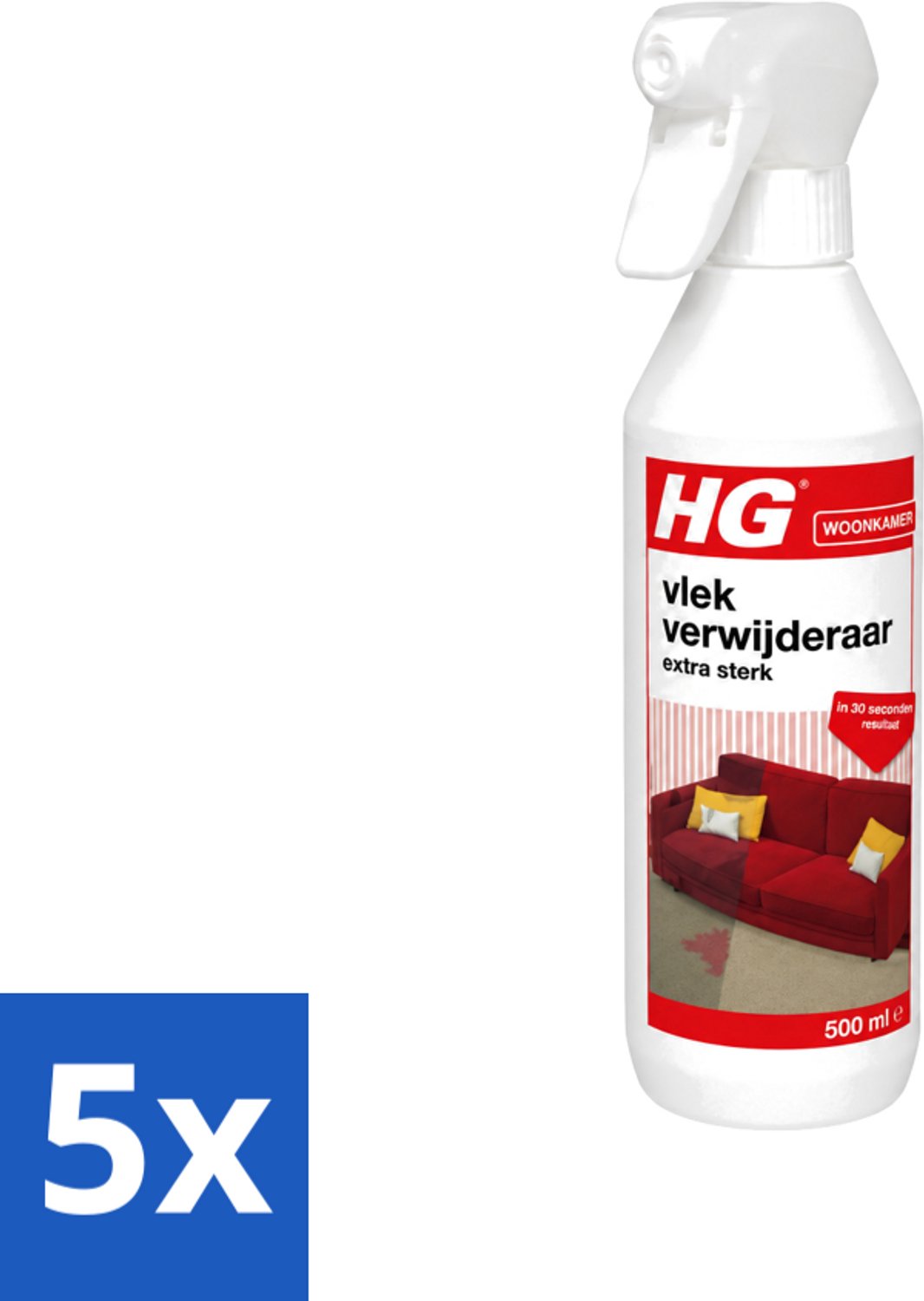 5 x HG - Woonkamer - Vlekverwijderaar Extra Sterk - In 30 Seconden Resultaat - 500 ml - Voordeelverpakking - 5 stuks